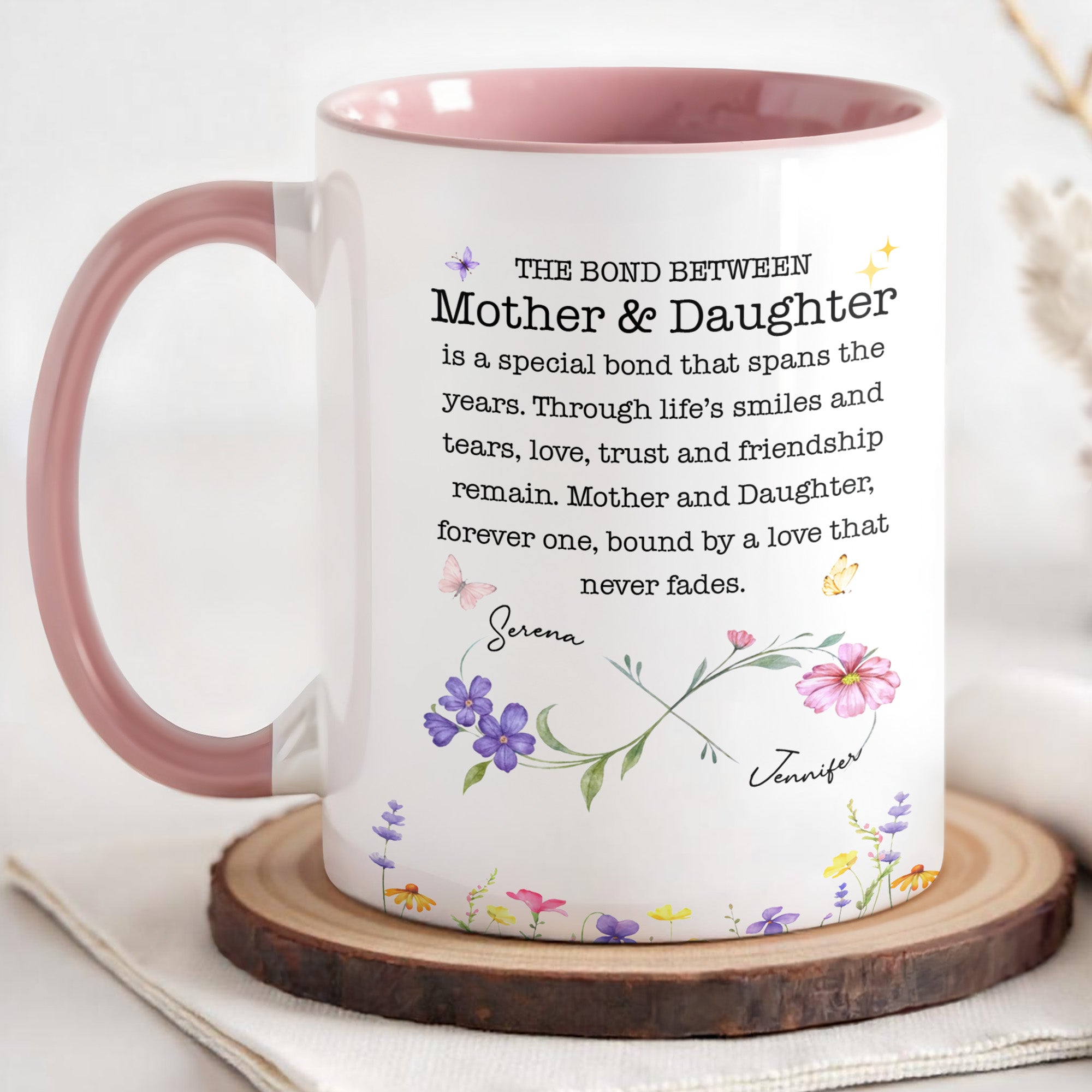Personalized Floral Infinity Accent Mug Custom Gift for Mom