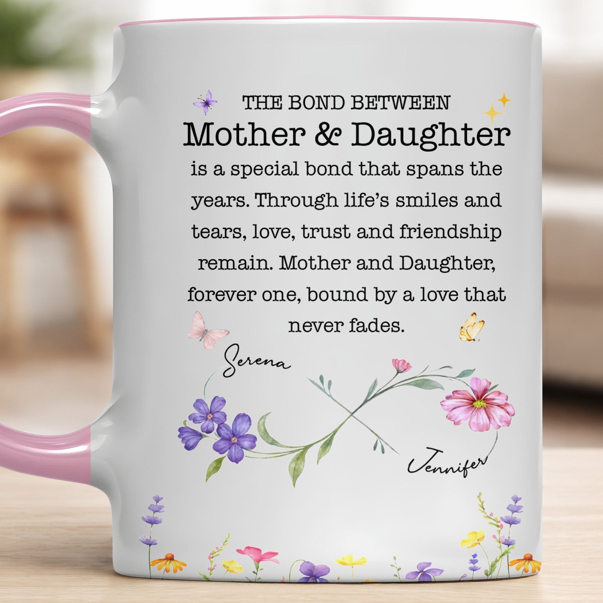 Personalized Floral Infinity Accent Mug Custom Gift for Mom