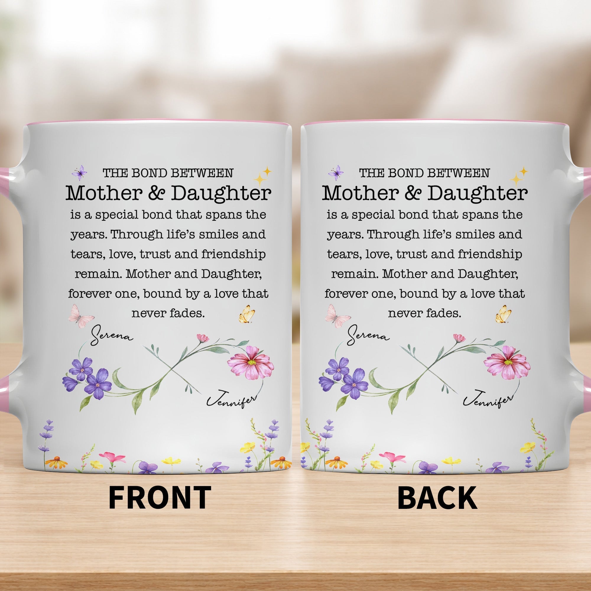 Personalized Floral Infinity Accent Mug Custom Gift for Mom