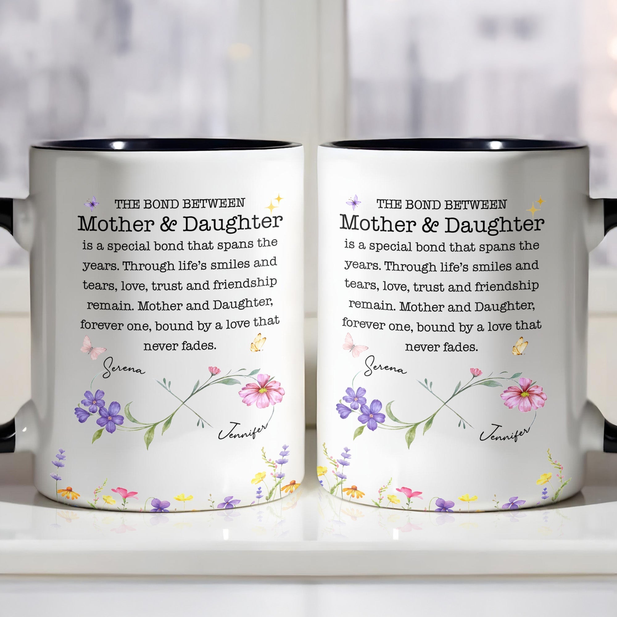 Personalized Floral Infinity Accent Mug Custom Gift for Mom
