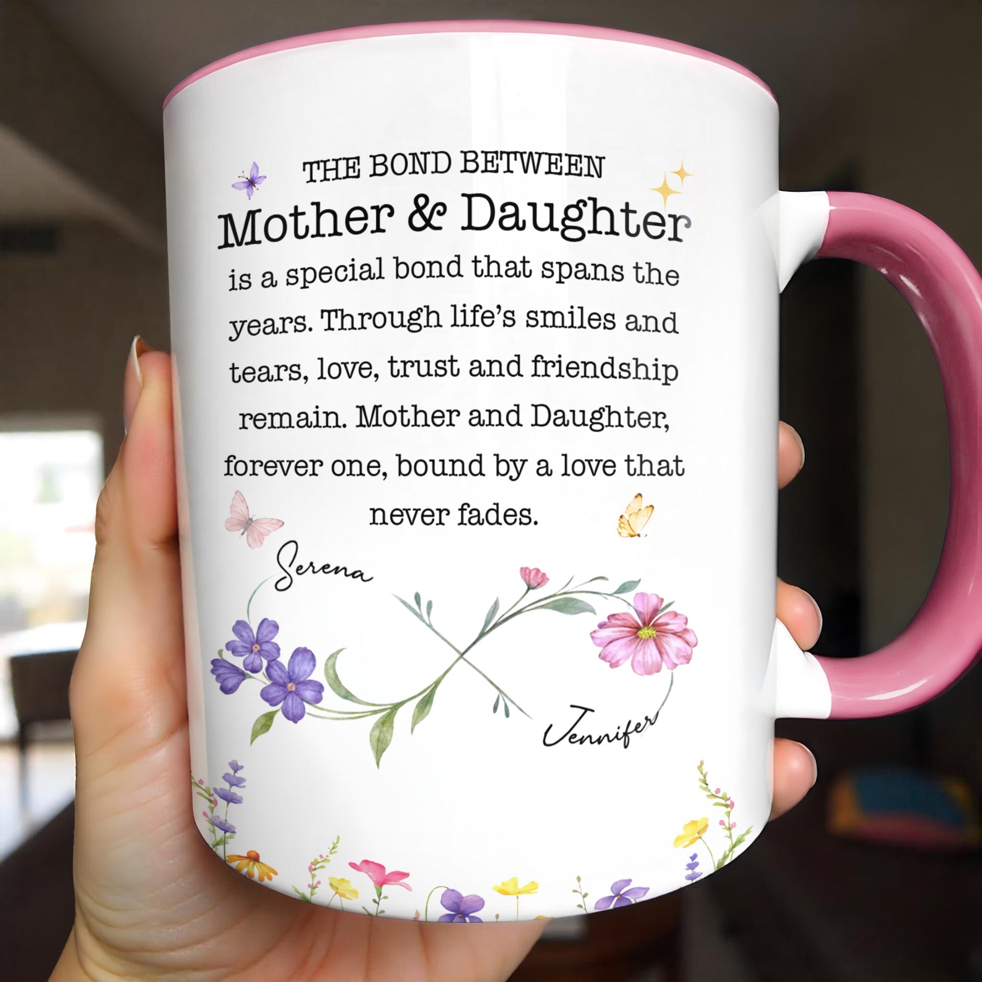 Personalized Floral Infinity Accent Mug Custom Gift for Mom