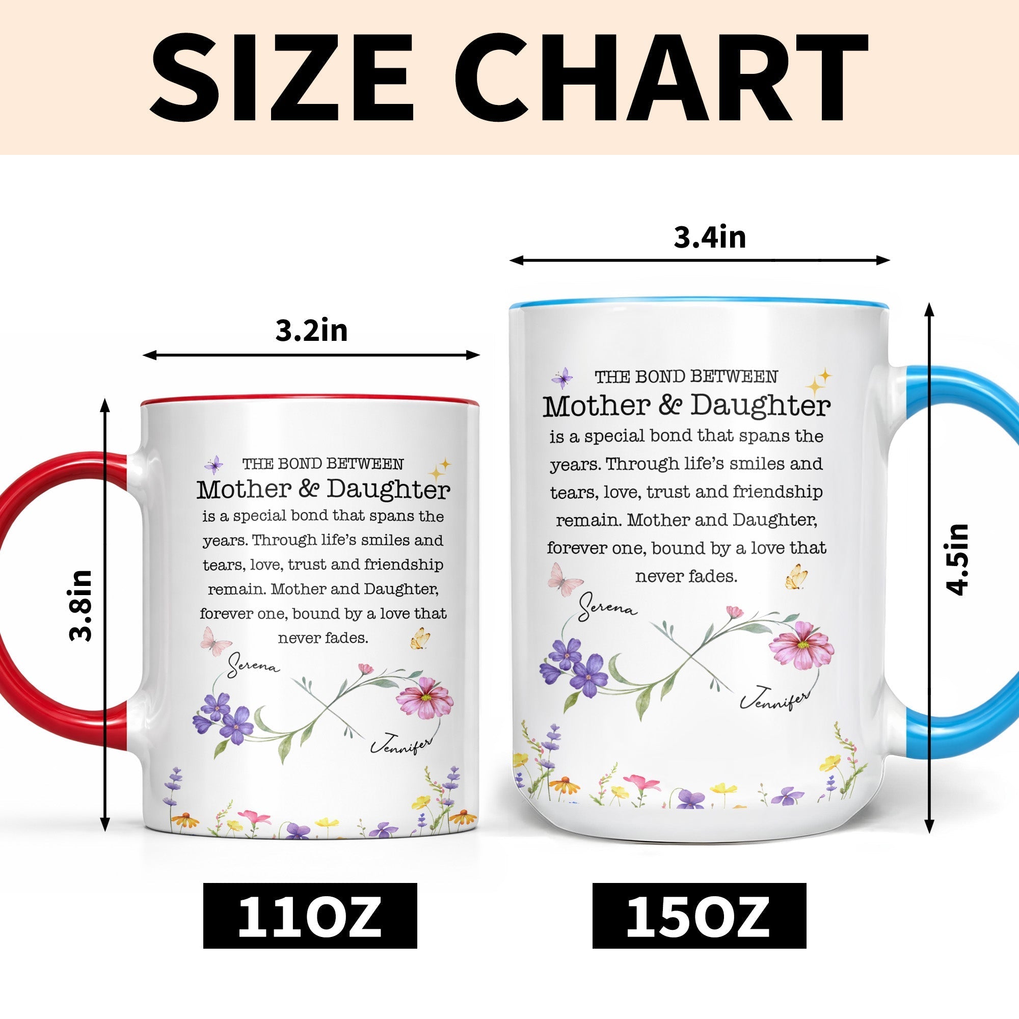 Personalized Floral Infinity Accent Mug Custom Gift for Mom