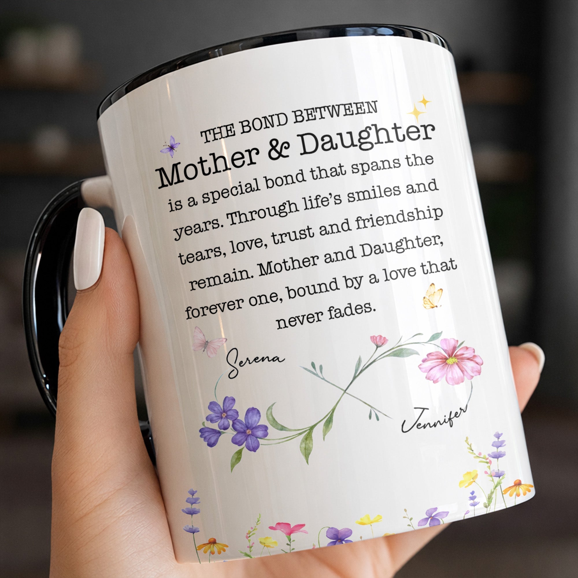 Personalized Floral Infinity Accent Mug Custom Gift for Mom