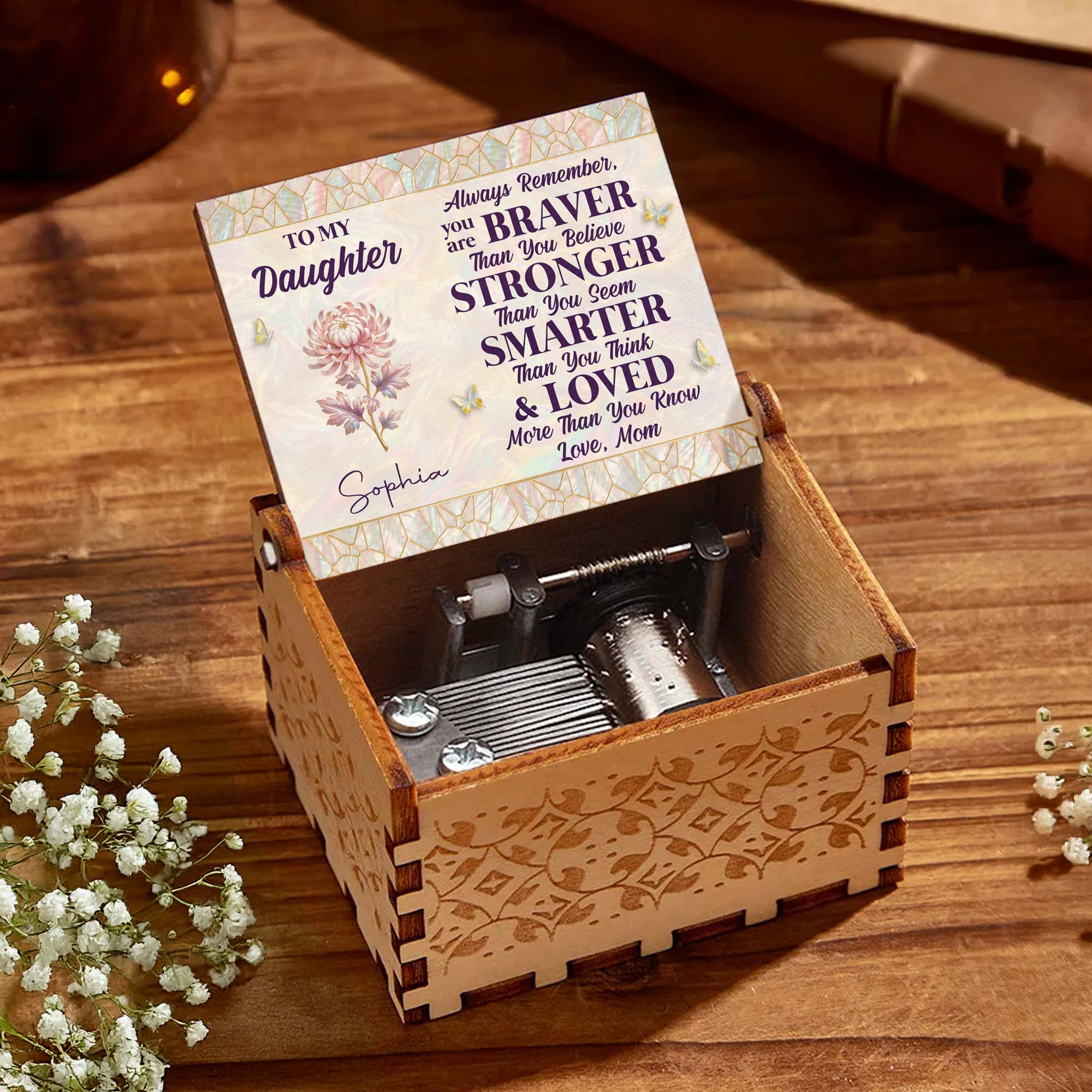 Personalized Wooden Music Box Custom Daughter Gift with Tune
