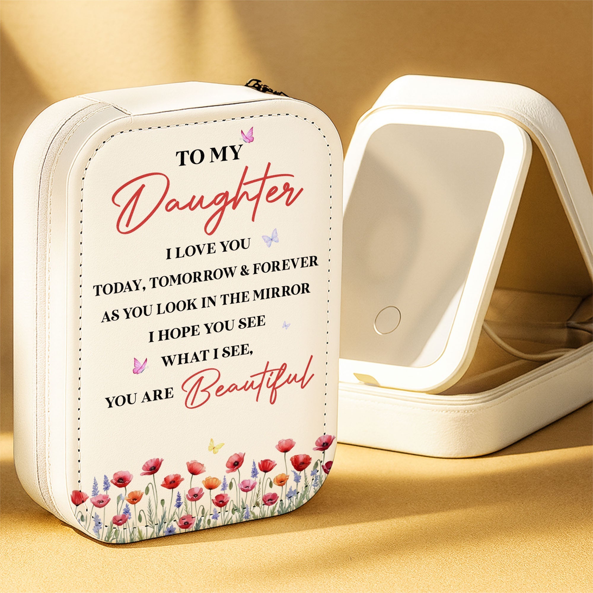 Personalized Jewelry Box with LED Mirror Gift for Daughter