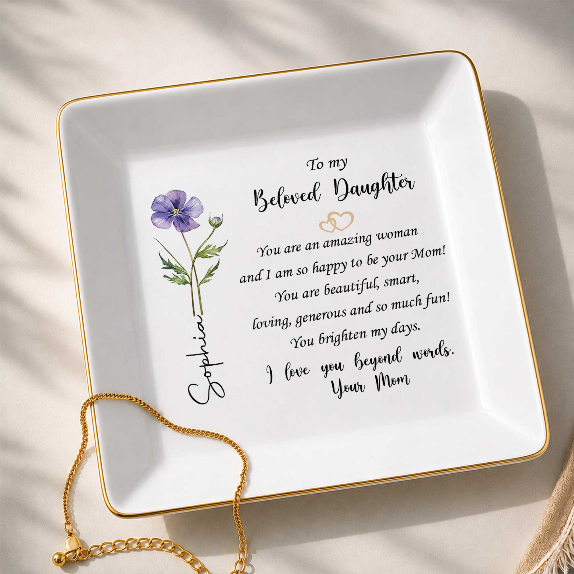 Personalized Flower Jewelry Dish Custom Name Gift for Daughter