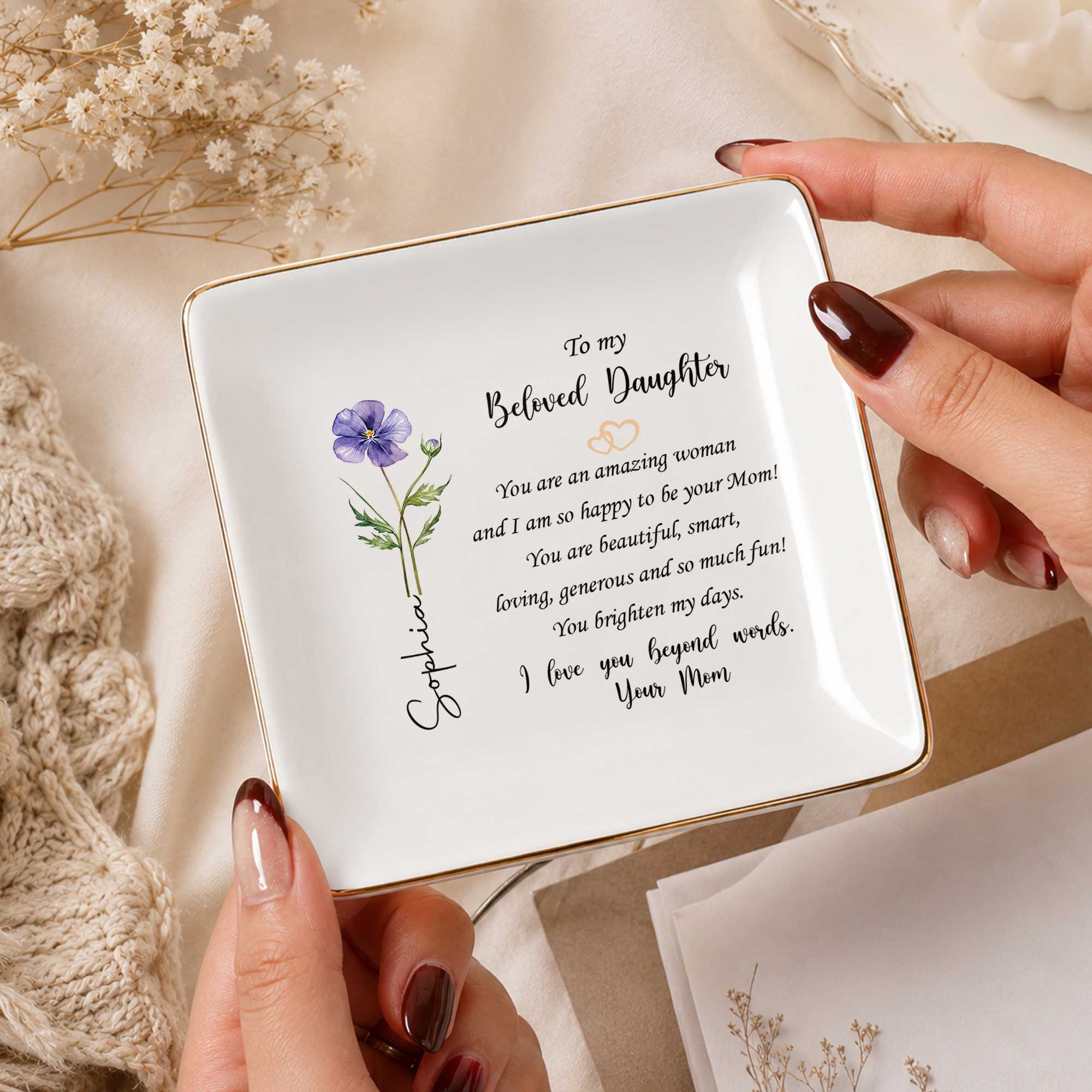 Personalized Flower Jewelry Dish Custom Name Gift for Daughter