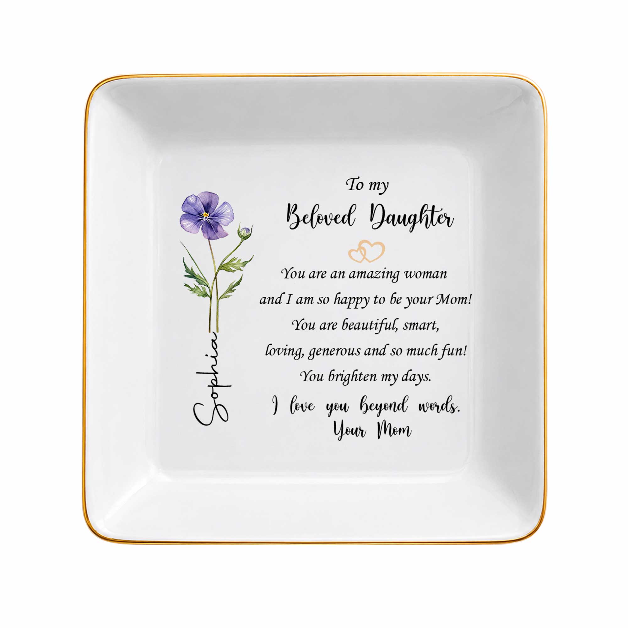 Personalized Flower Jewelry Dish Custom Name Gift for Daughter
