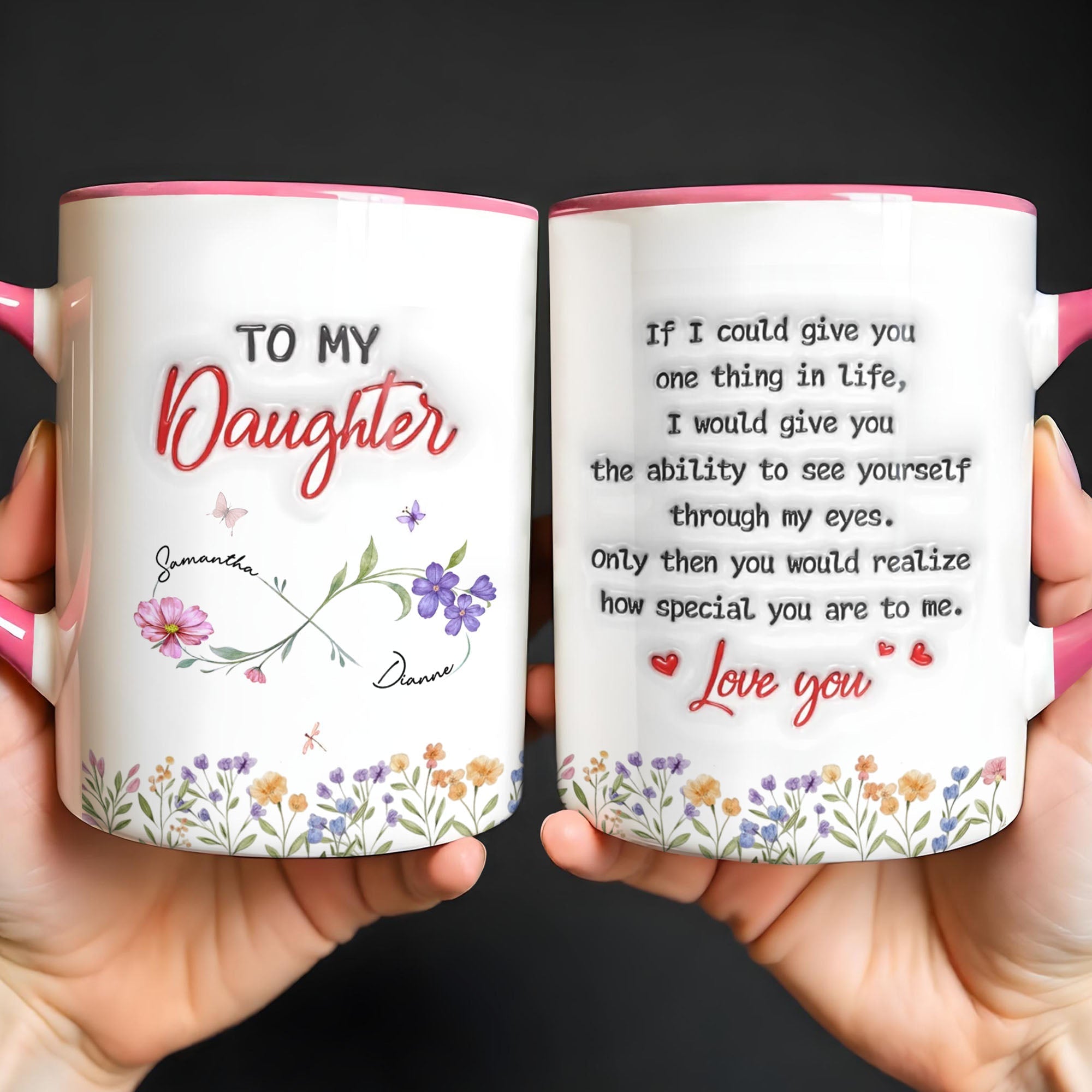 Personalized Accent Mug Birth Month Flowers Infinity for Daughter
