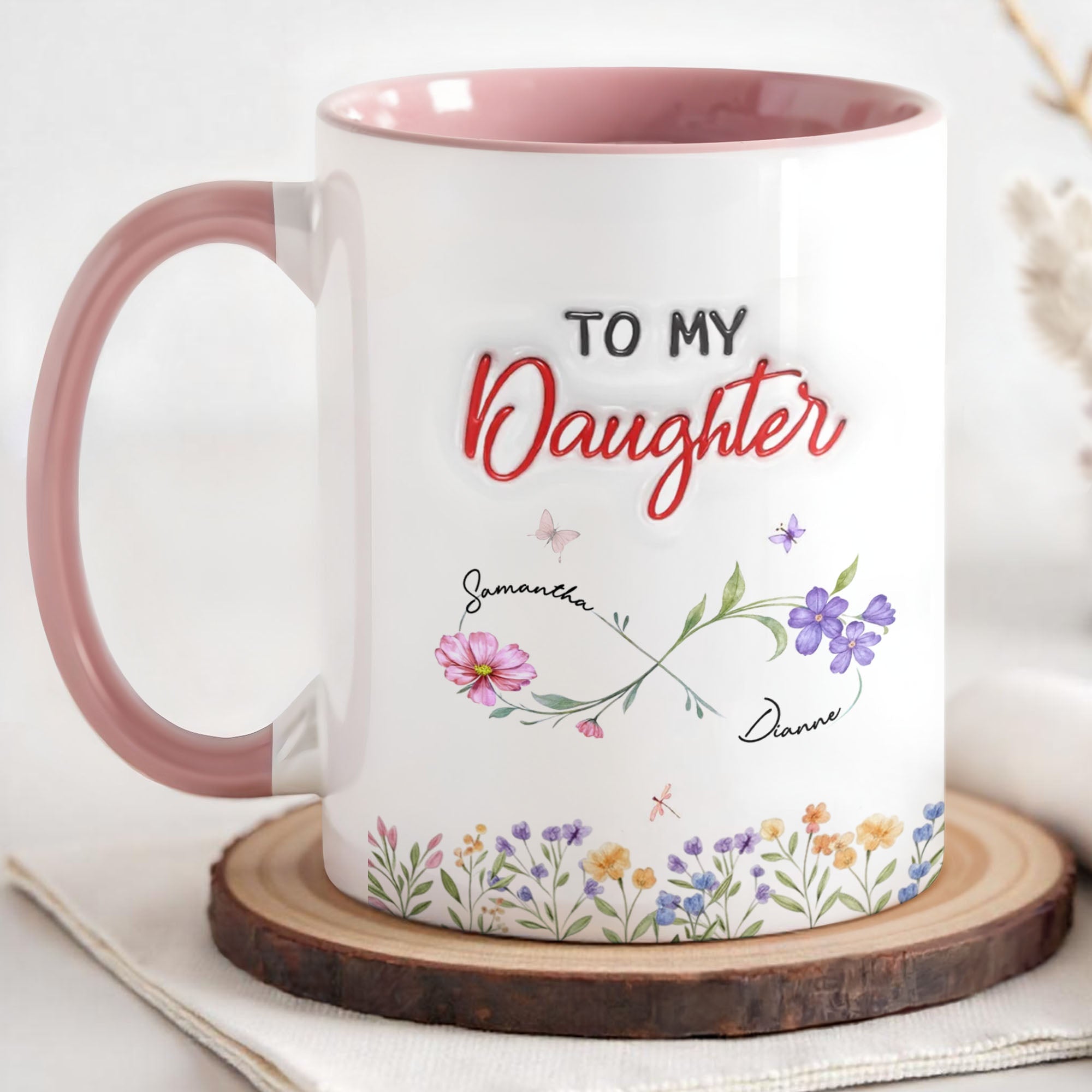Personalized Accent Mug Birth Month Flowers Infinity for Daughter