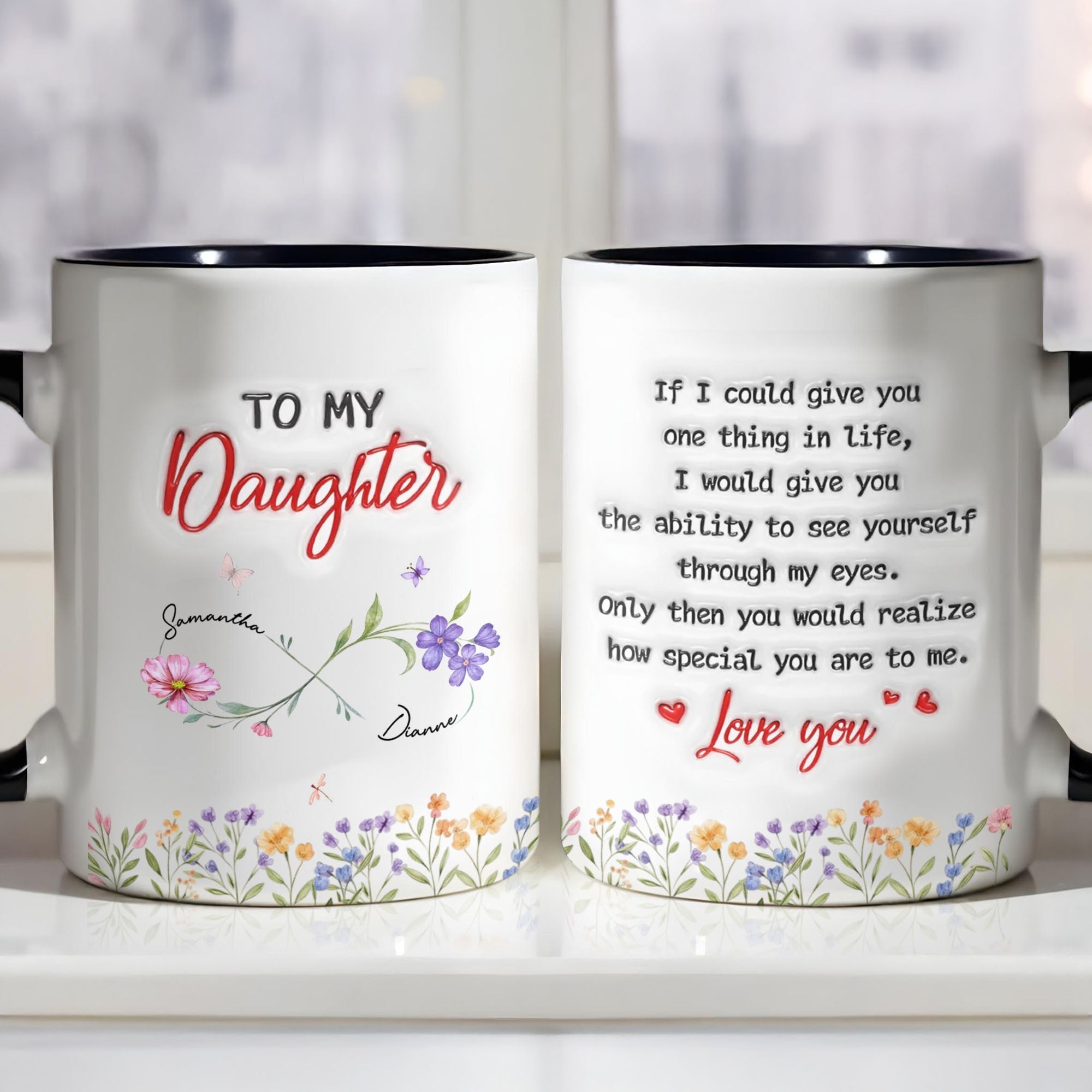 Personalized Accent Mug Birth Month Flowers Infinity for Daughter