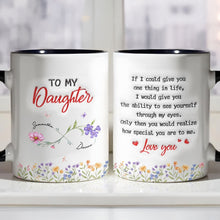 Load image into Gallery viewer, Personalized Accent Mug Birth Month Flowers Infinity for Daughter
