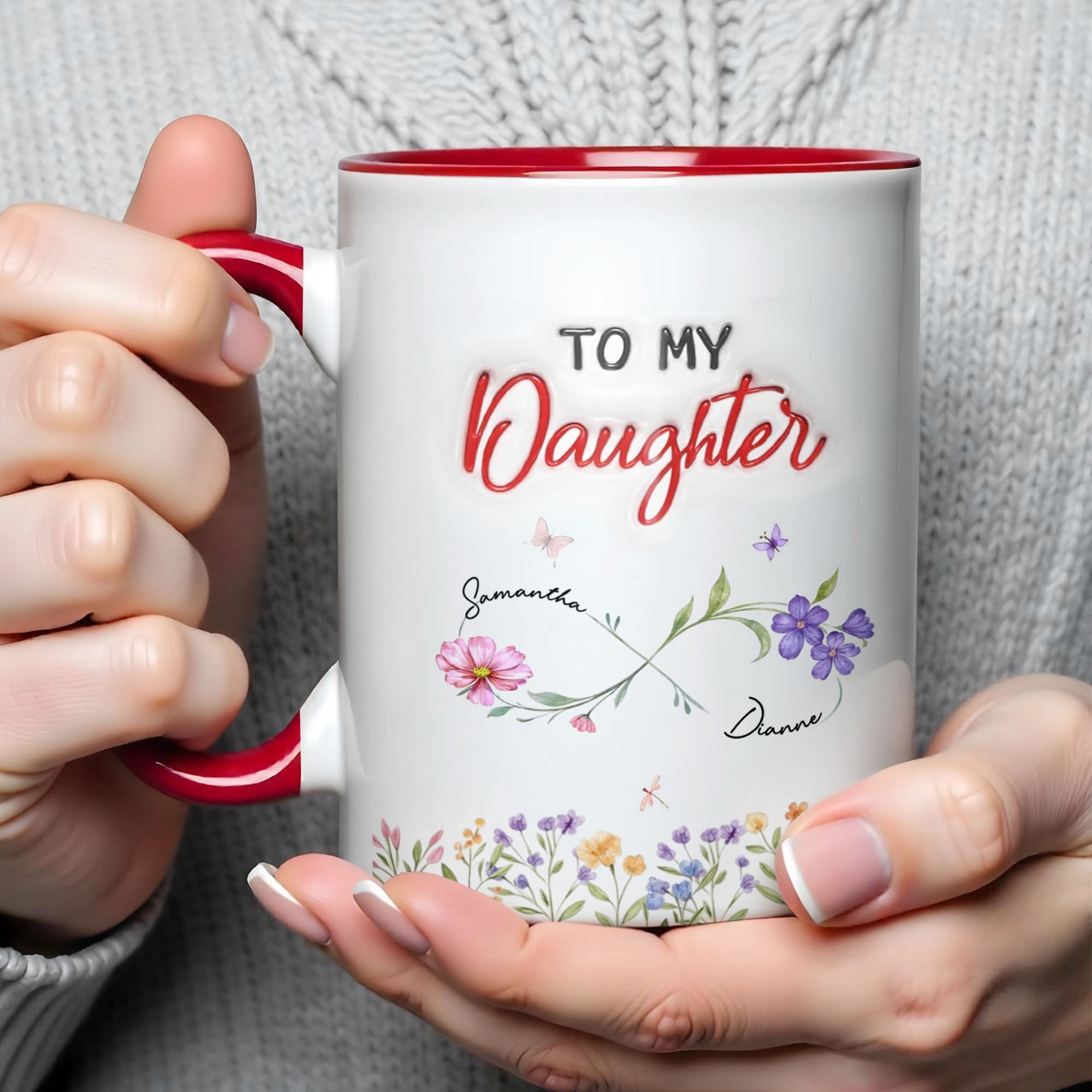Personalized Accent Mug Birth Month Flowers Infinity for Daughter