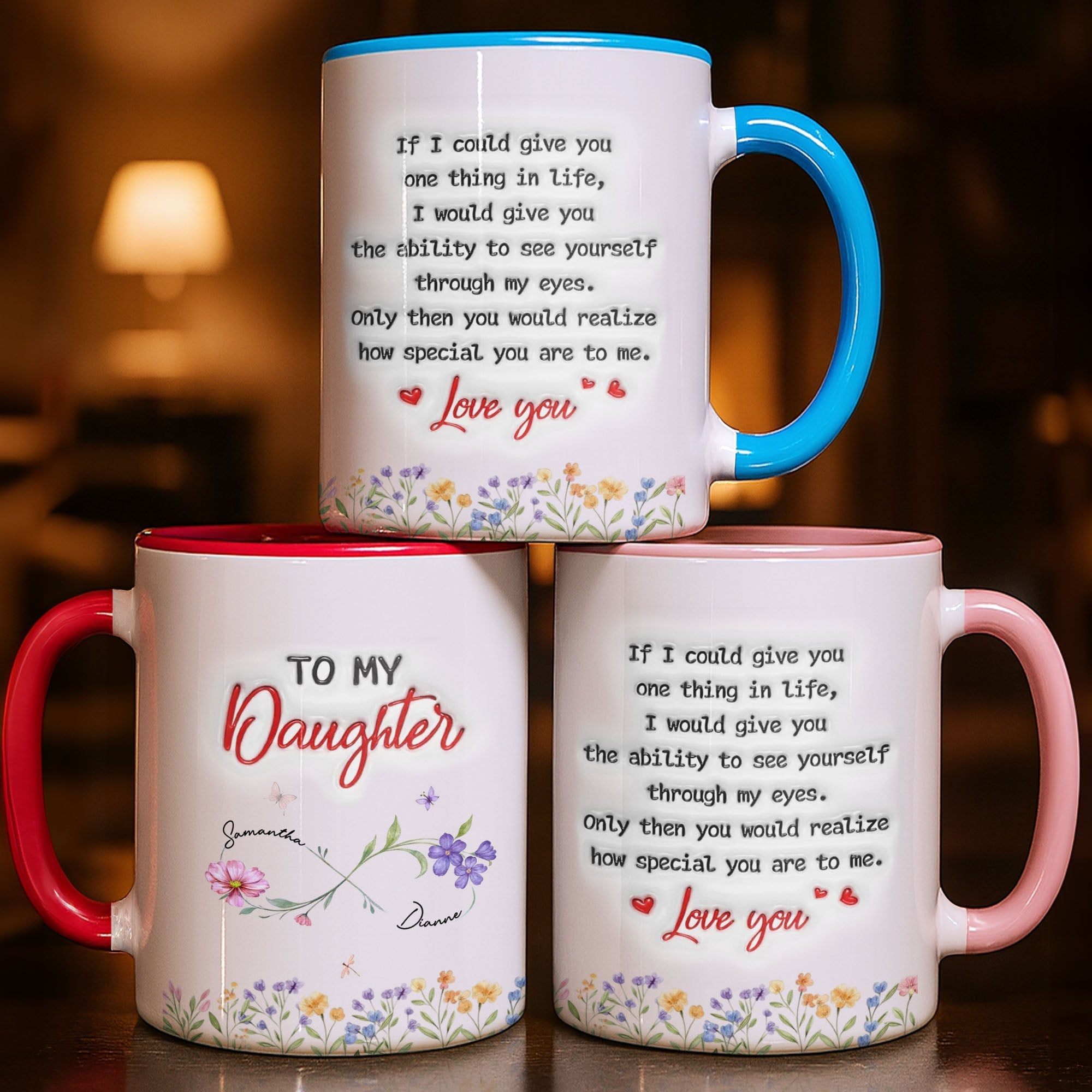 Personalized Accent Mug Birth Month Flowers Infinity for Daughter