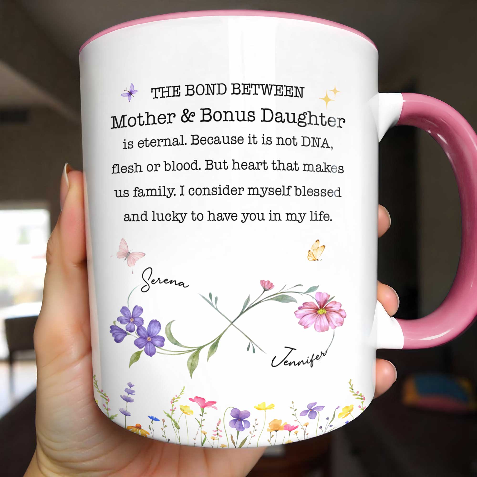 Personalized Accent Mug Custom Birth Flowers Bonus Daughter Gift