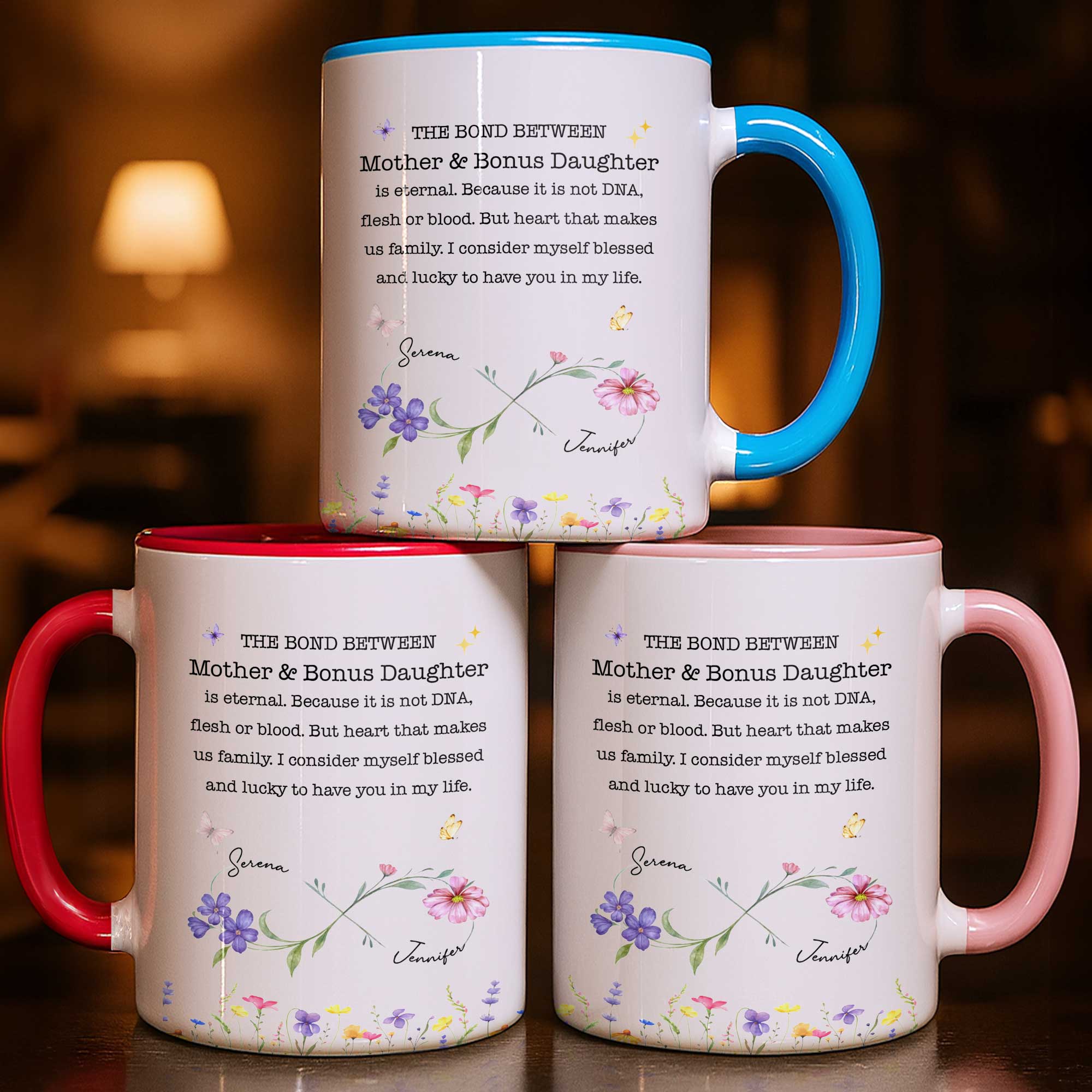 Personalized Accent Mug Custom Birth Flowers Bonus Daughter Gift