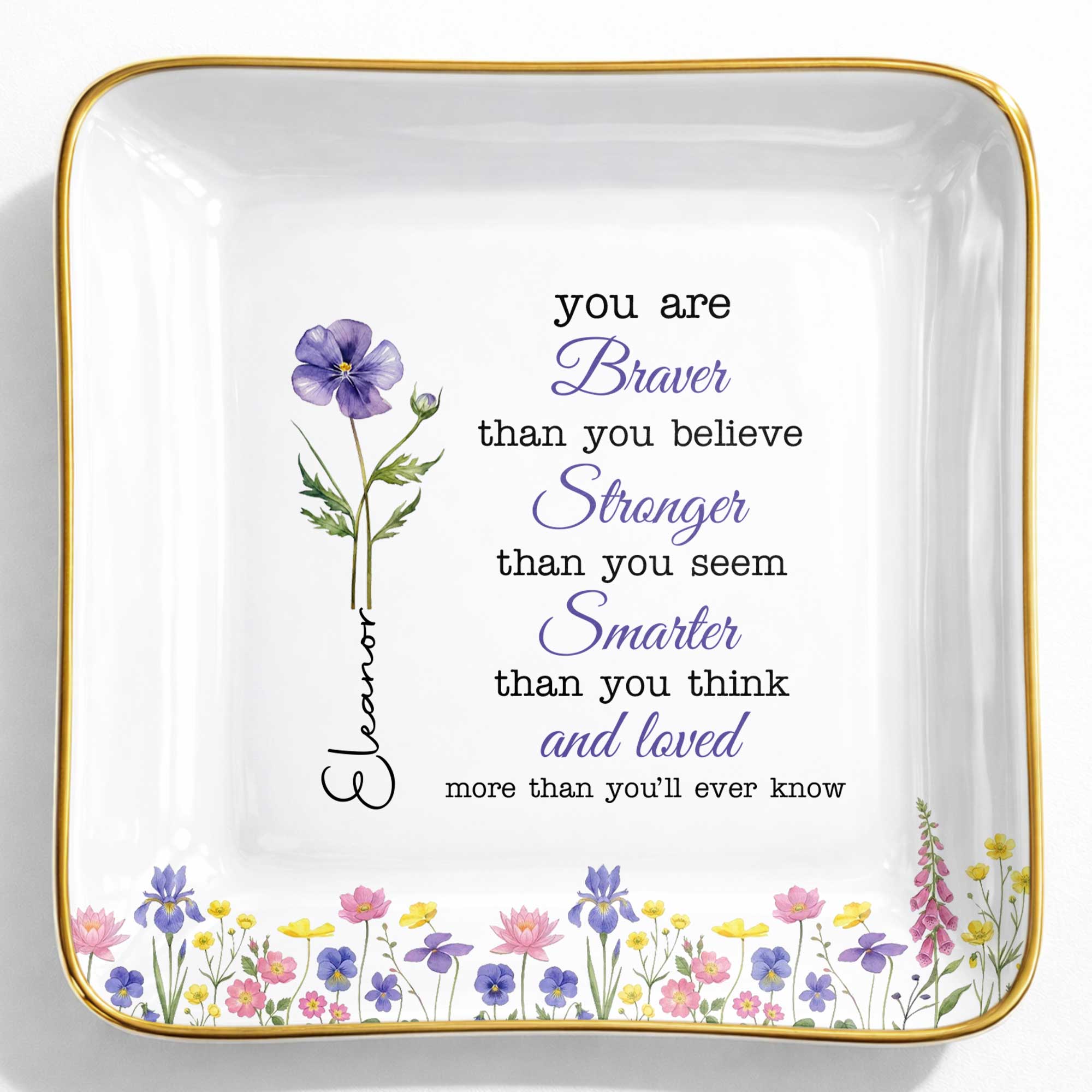 Personalized Birth Month Watercolor Floral Jewelry Dish for Mom