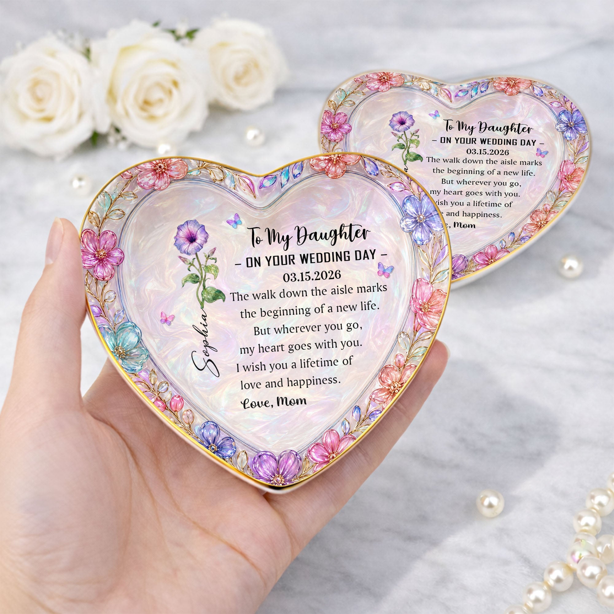 Personalized Heart Jewelry Dish Custom Name Gift for Daughter