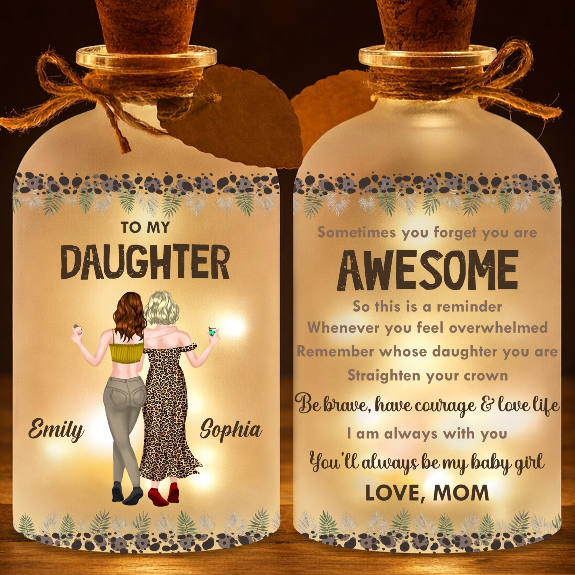 Personalized Frosted Glass Short Bottle Light for Daughter Gift