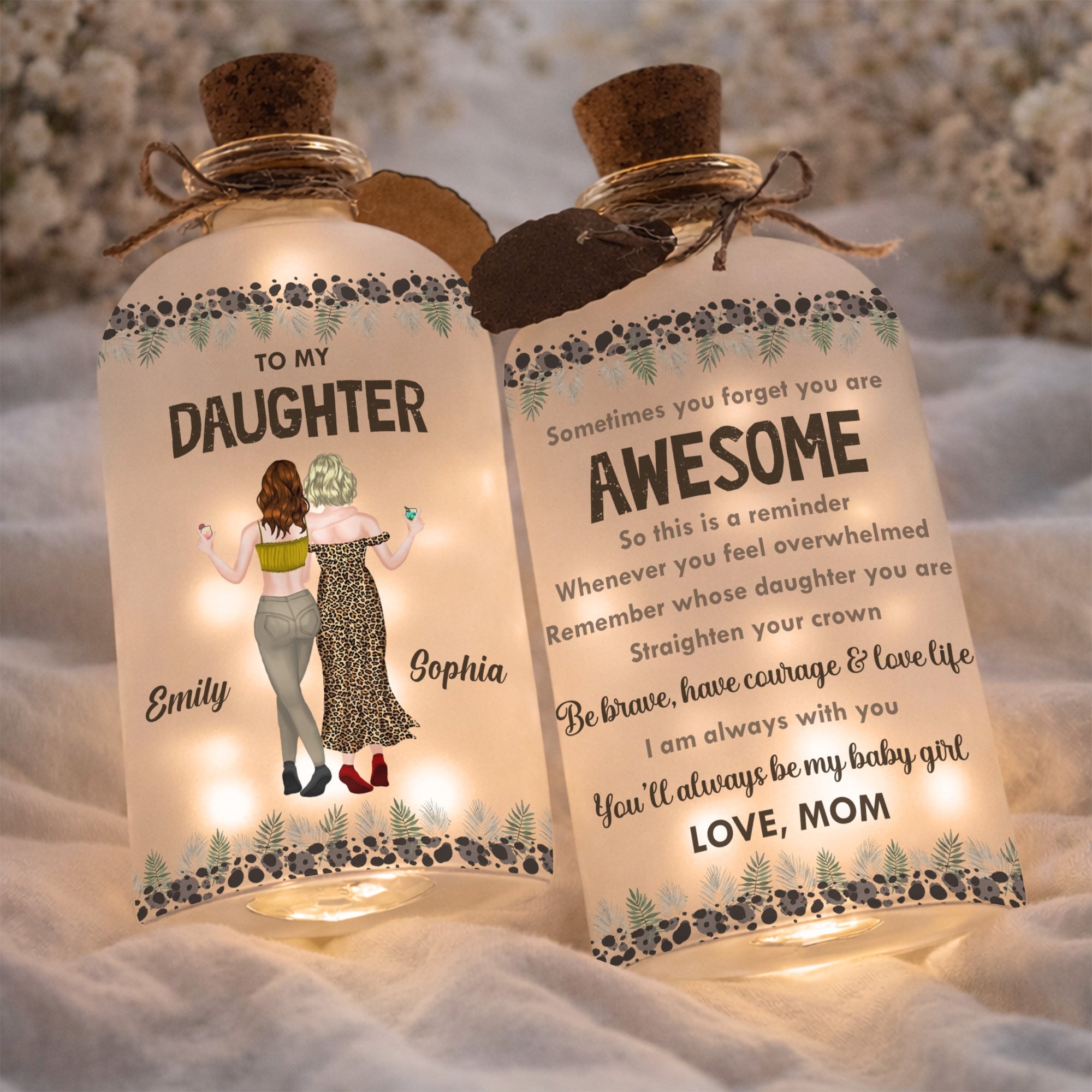 Personalized Frosted Glass Short Bottle Light for Daughter Gift