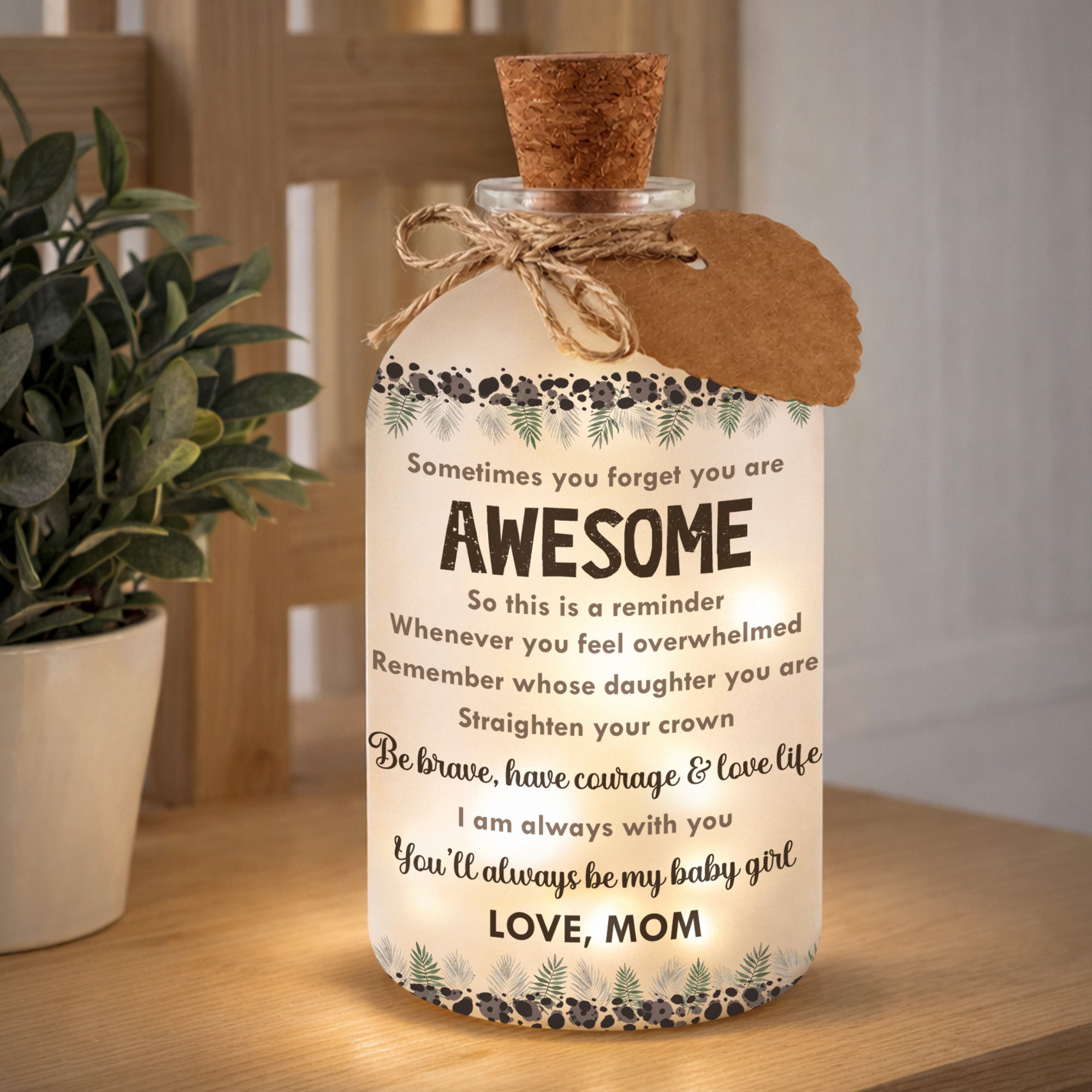 Personalized Frosted Glass Short Bottle Light for Daughter Gift