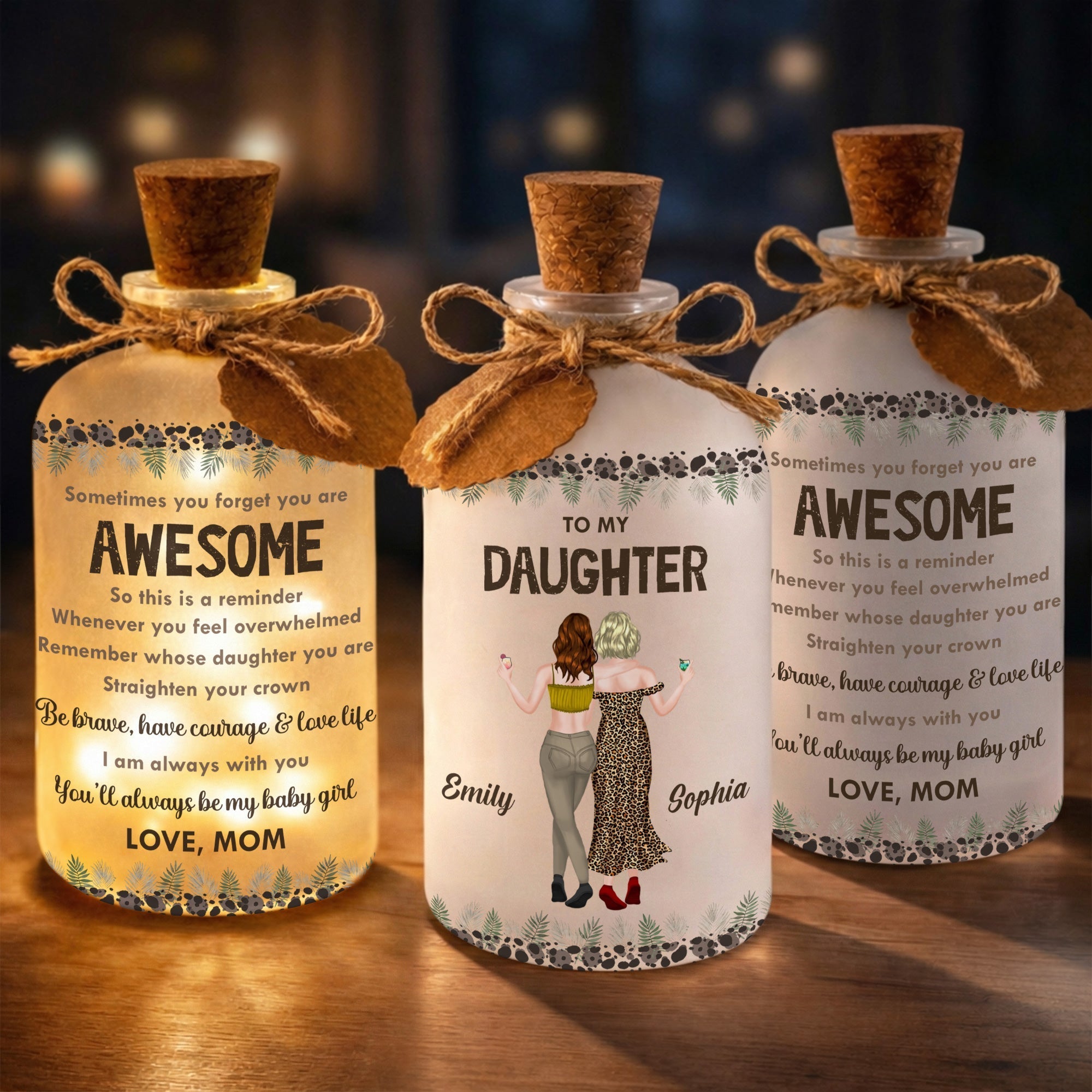 Personalized Frosted Glass Short Bottle Light for Daughter Gift