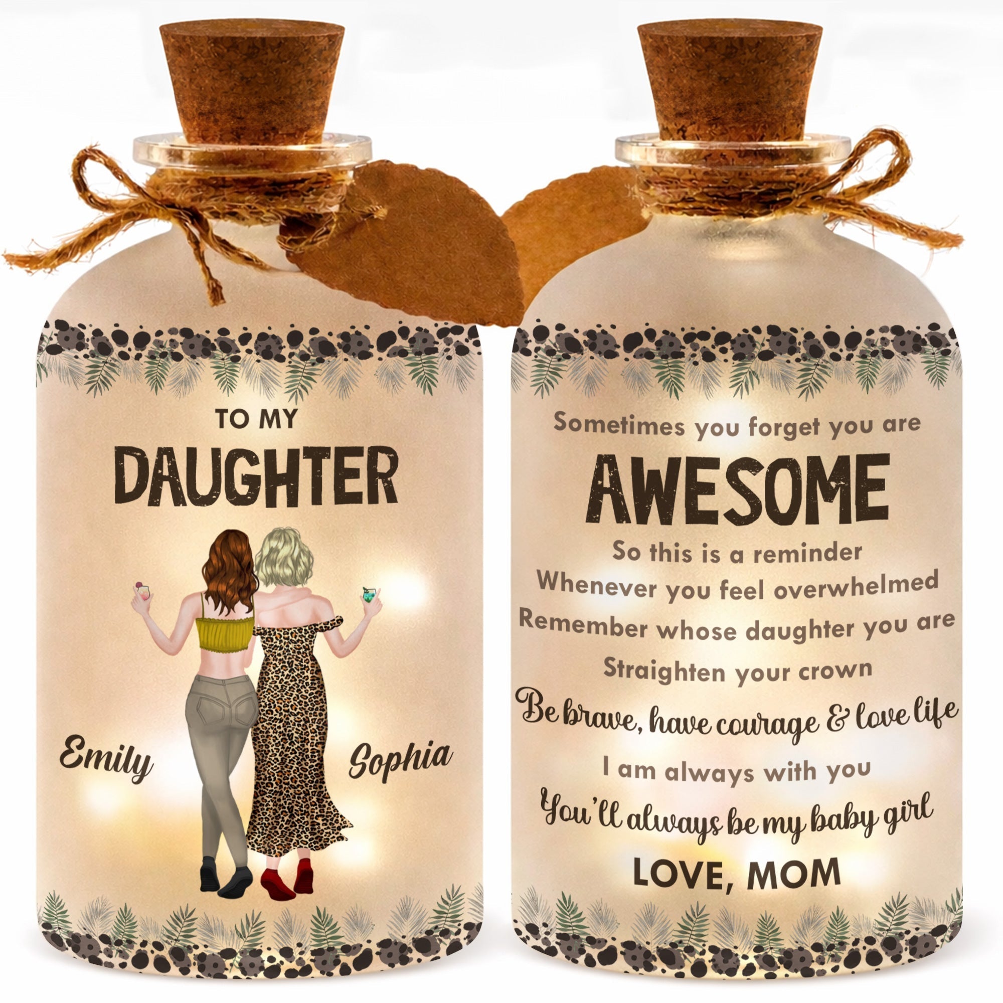 Personalized Frosted Glass Short Bottle Light for Daughter Gift