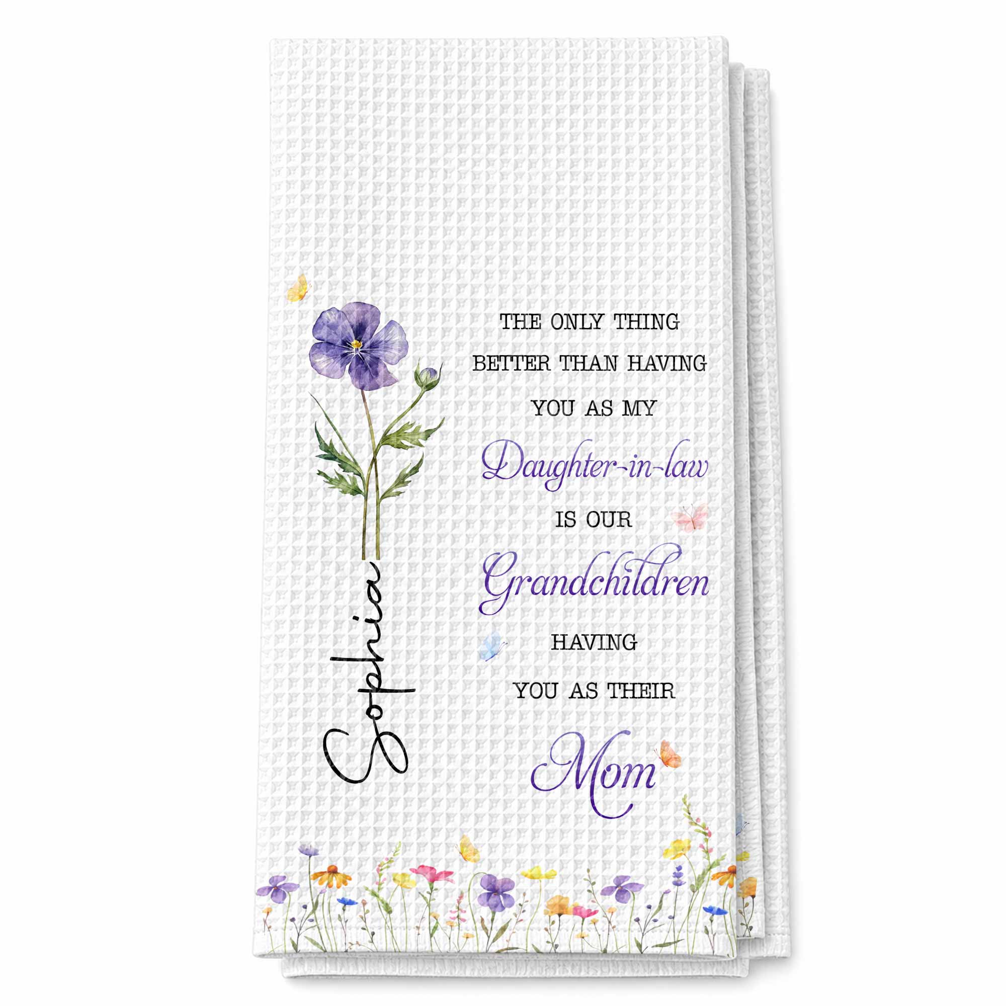 Personalized Kitchen Towel Custom Flower Gift for Daughter-in-Law