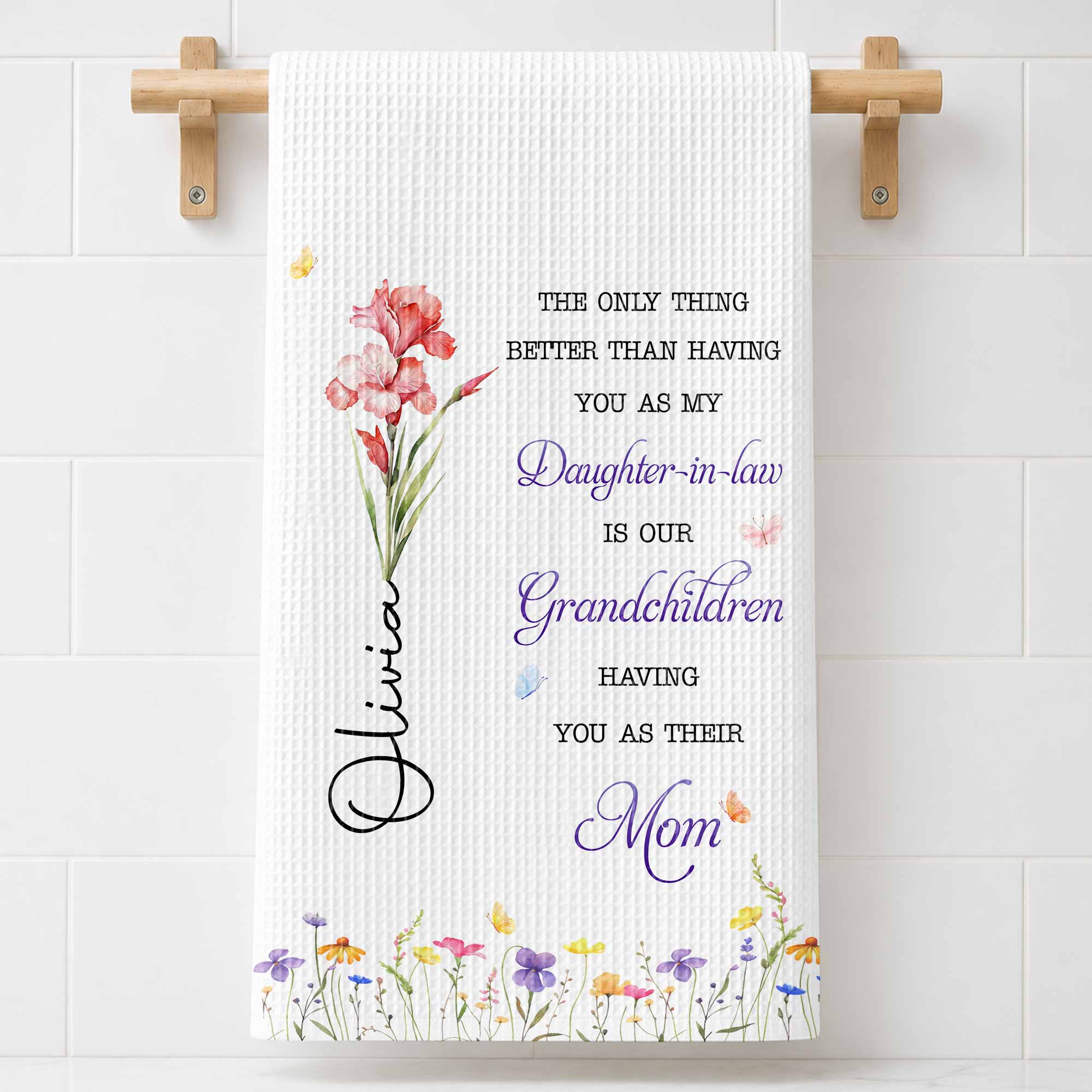 Personalized Kitchen Towel Custom Flower Gift for Daughter-in-Law