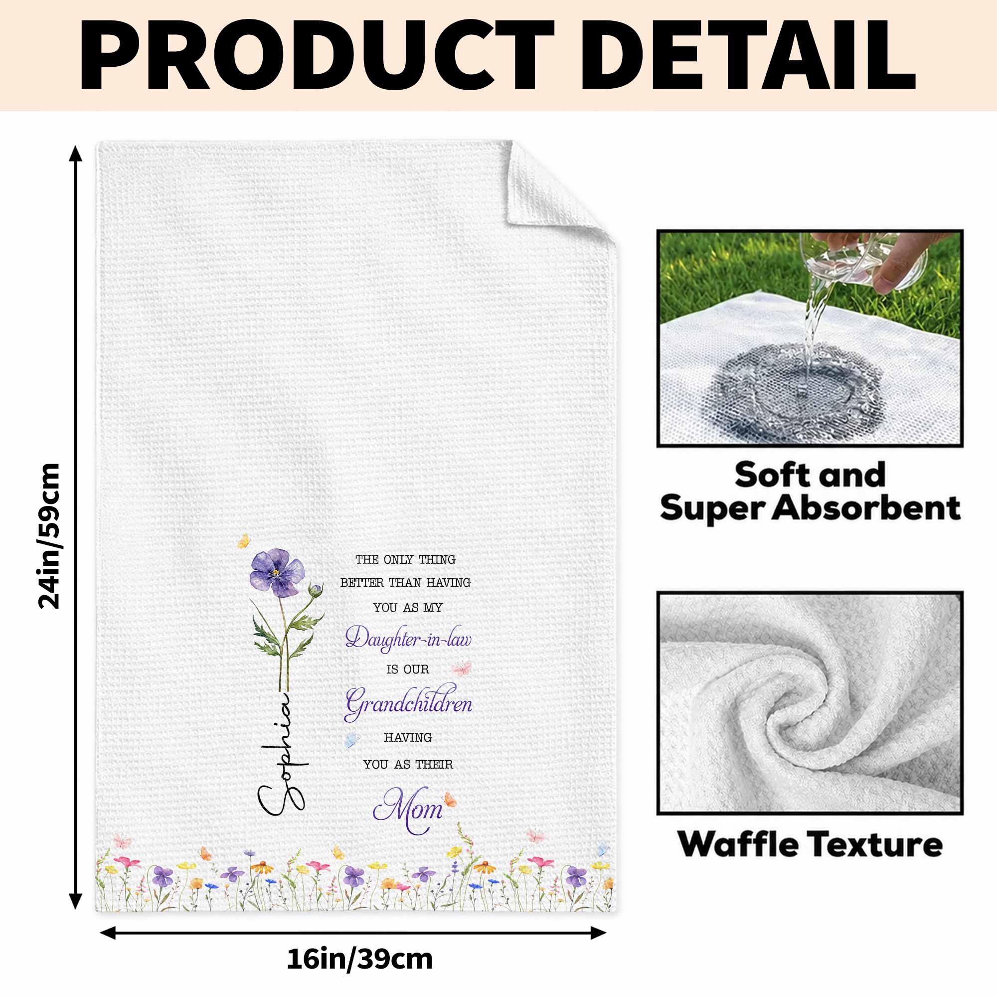 Personalized Kitchen Towel Custom Flower Gift for Daughter-in-Law