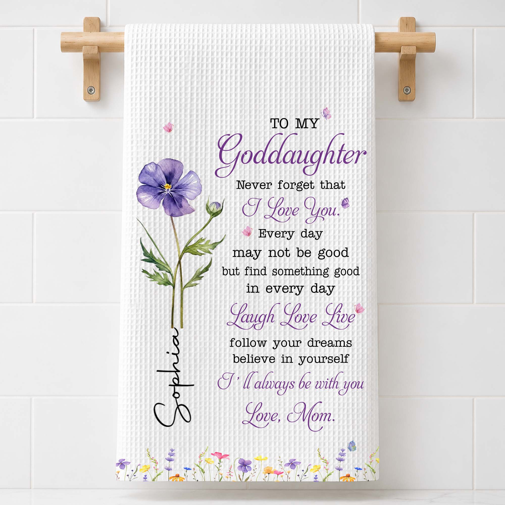 Personalized Kitchen Towel Custom Gift for Goddaughter Flower
