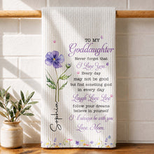 Load image into Gallery viewer, Personalized Kitchen Towel Custom Gift for Goddaughter Flower
