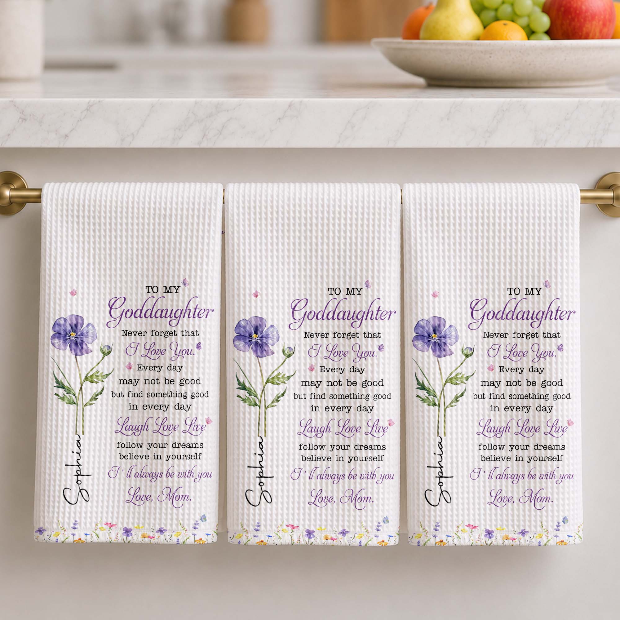 Personalized Kitchen Towel Custom Gift for Goddaughter Flower