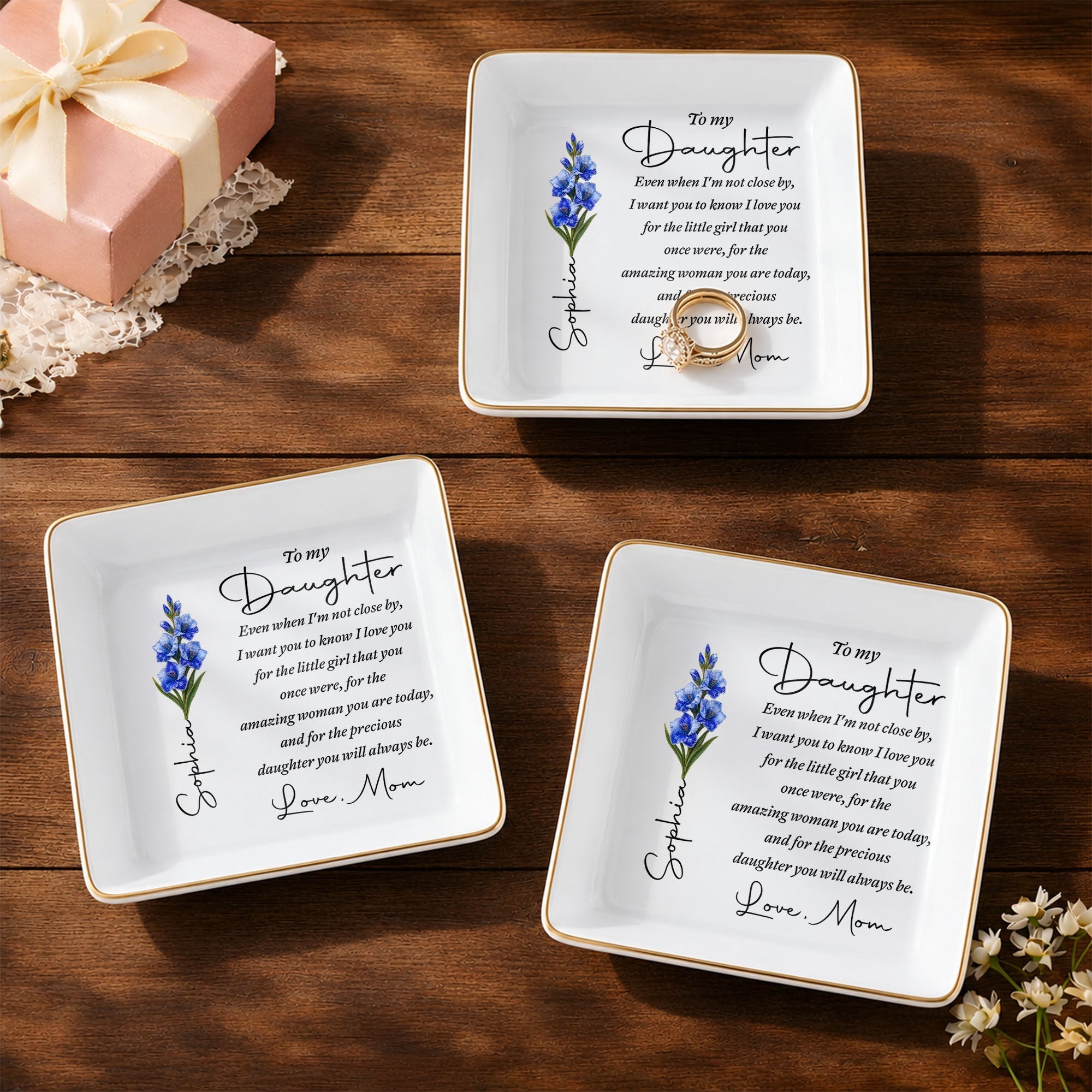 Personalized Jewelry Dish Birth Month Flower Gift for Daughter
