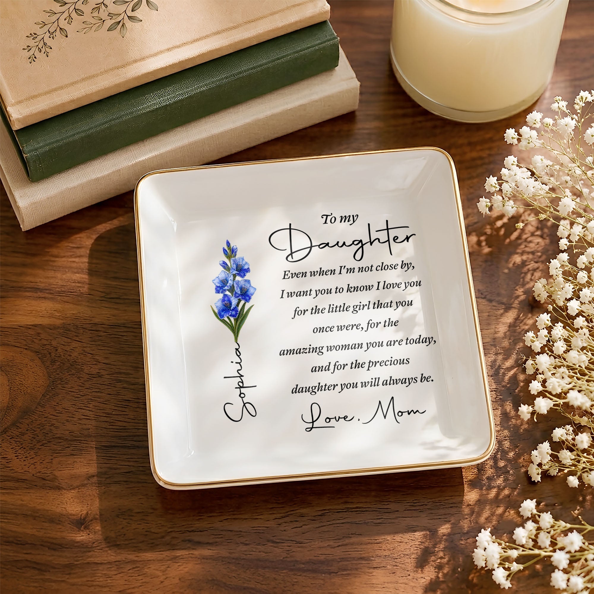 Personalized Jewelry Dish Birth Month Flower Gift for Daughter