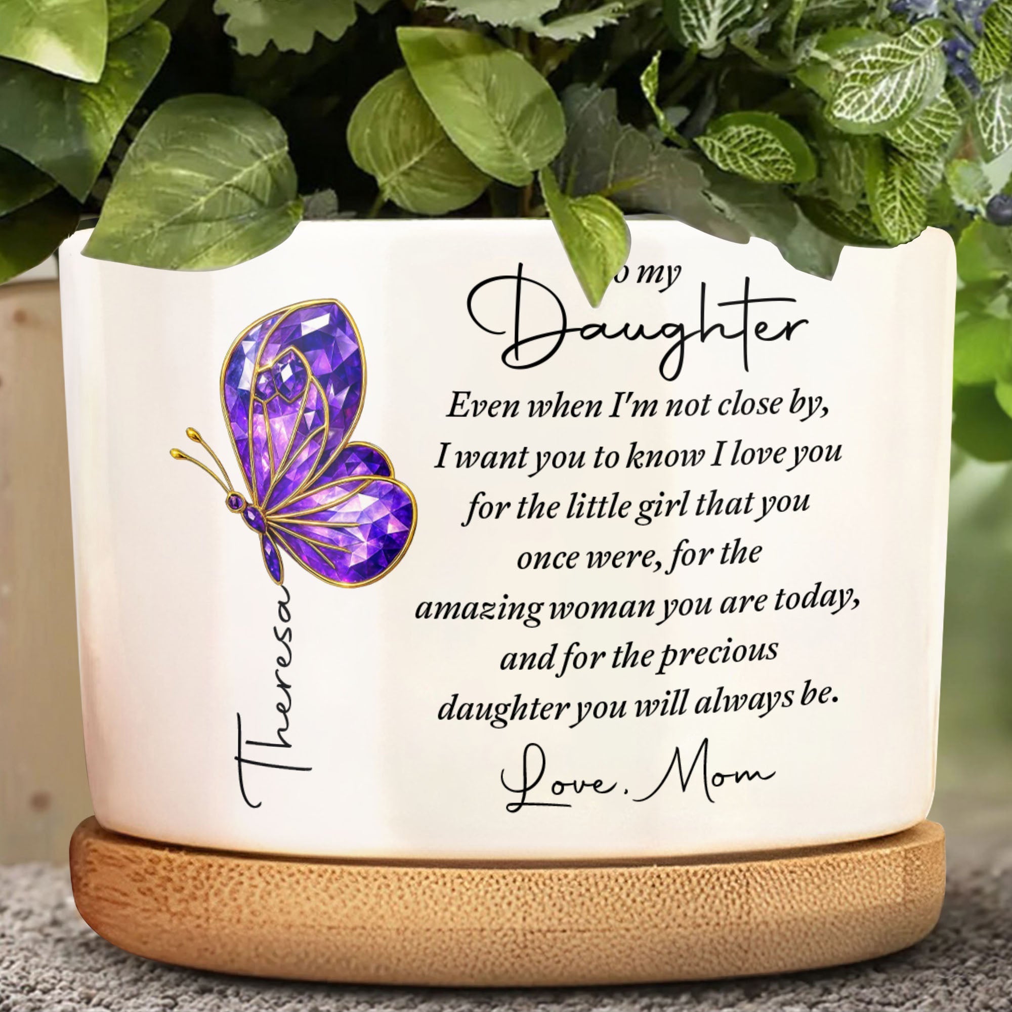 Personalized Ceramic Plant Pot Custom Message for Daughter