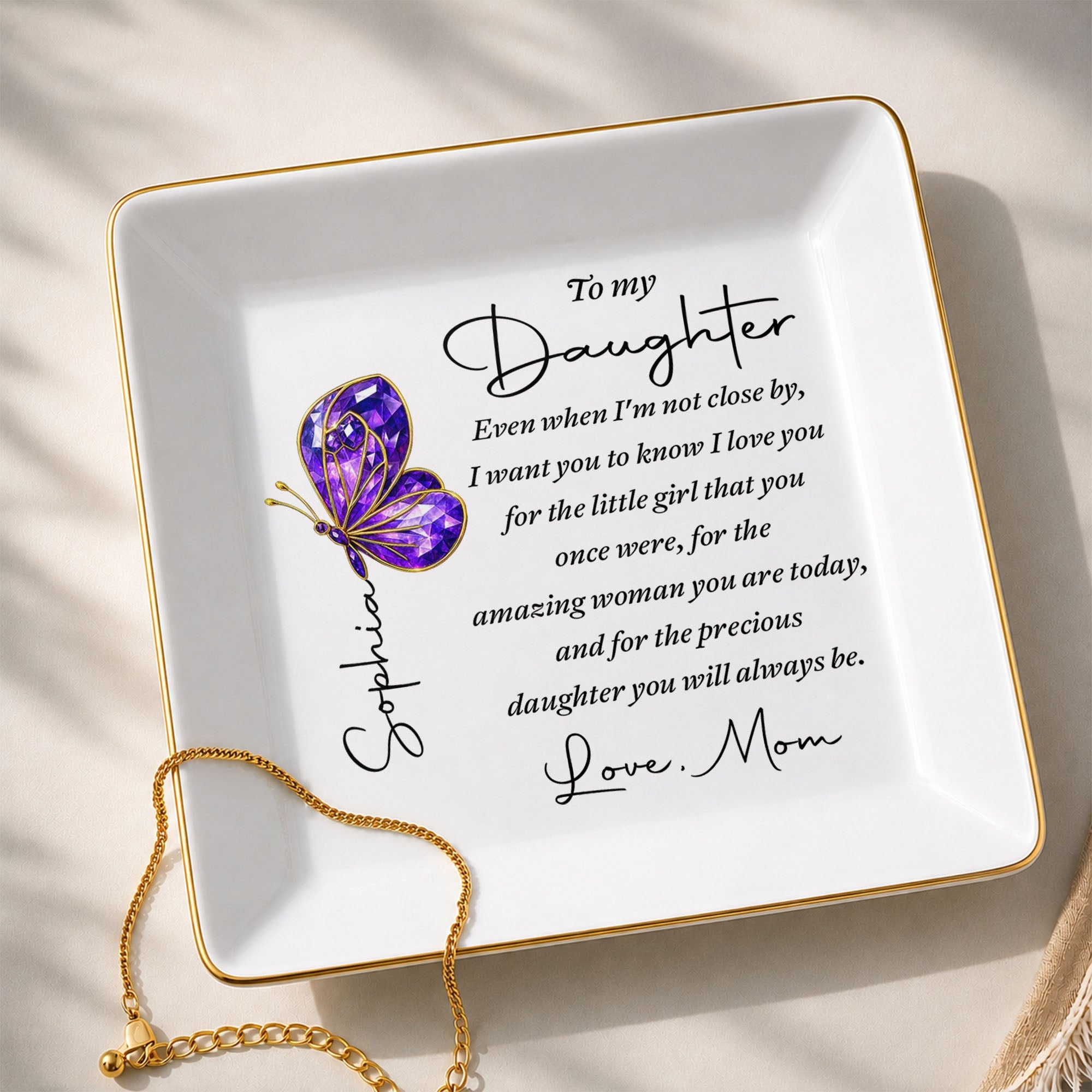 Personalized Ceramic Jewelry Dish Custom Message Gift for Daughter