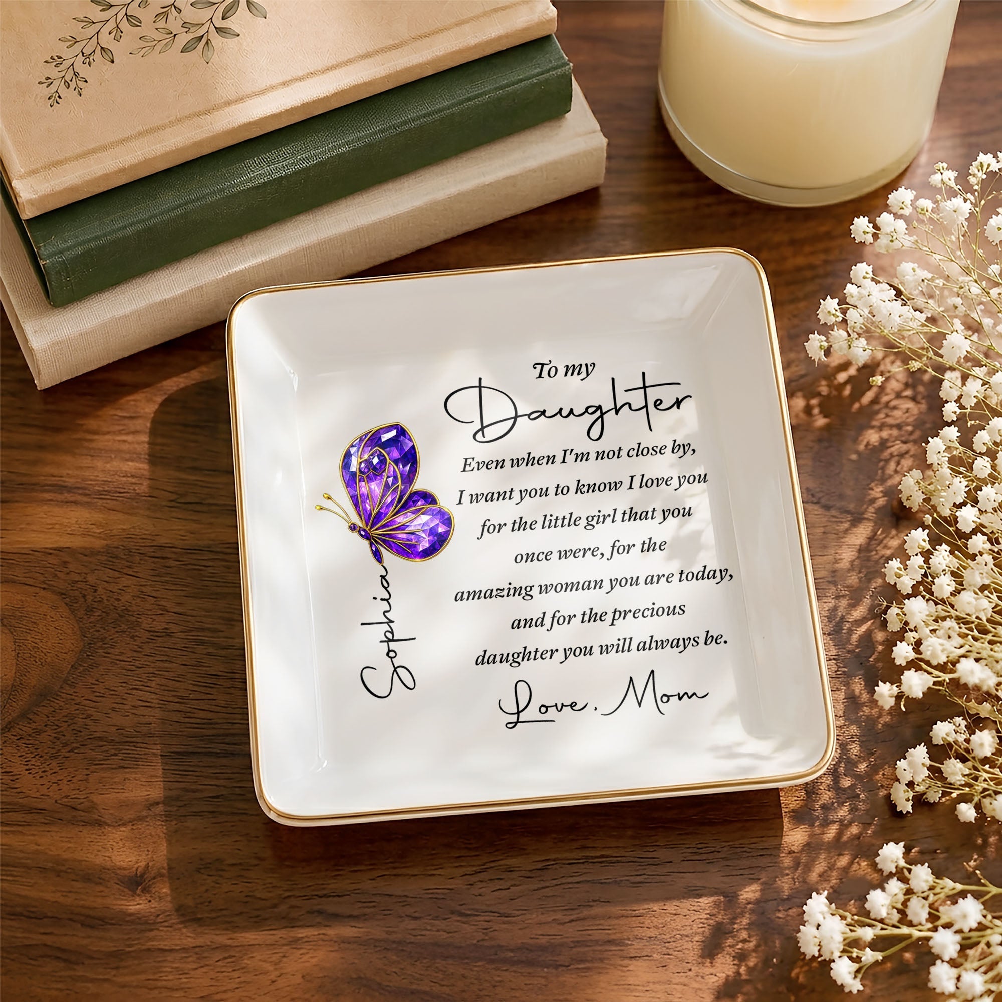 Personalized Ceramic Jewelry Dish Custom Message Gift for Daughter