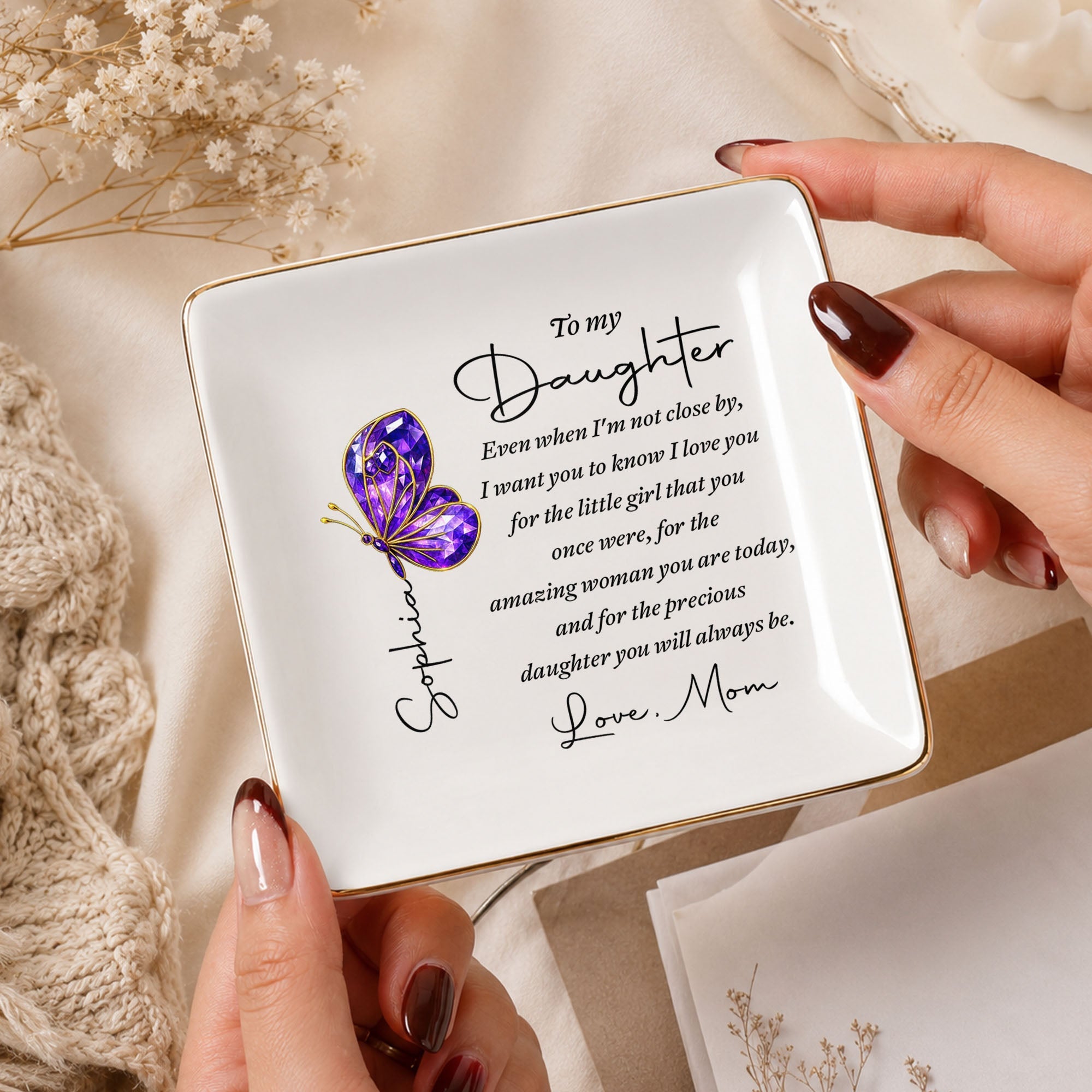 Personalized Ceramic Jewelry Dish Custom Message Gift for Daughter