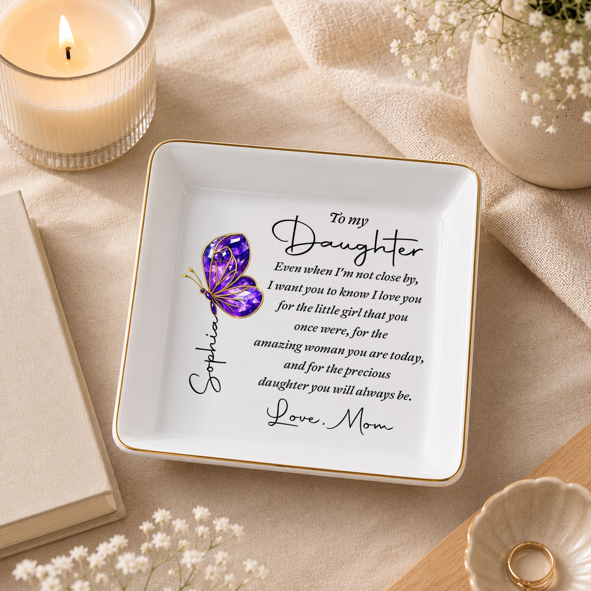 Personalized Ceramic Jewelry Dish Custom Message Gift for Daughter
