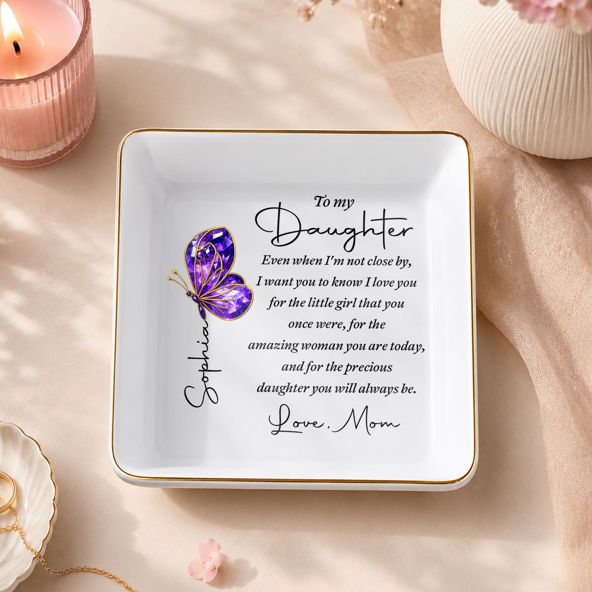 Personalized Ceramic Jewelry Dish Custom Message Gift for Daughter
