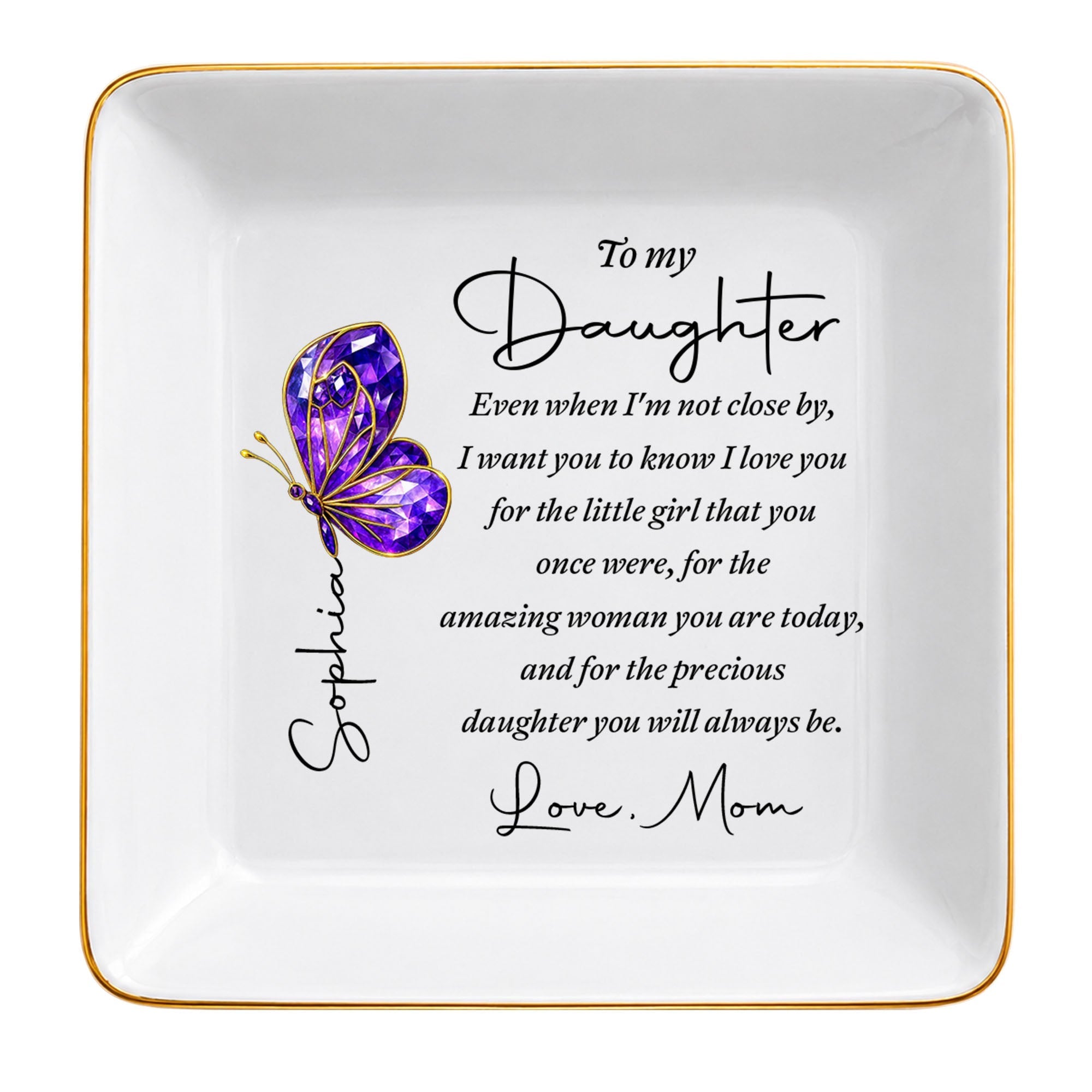 Personalized Ceramic Jewelry Dish Custom Message Gift for Daughter