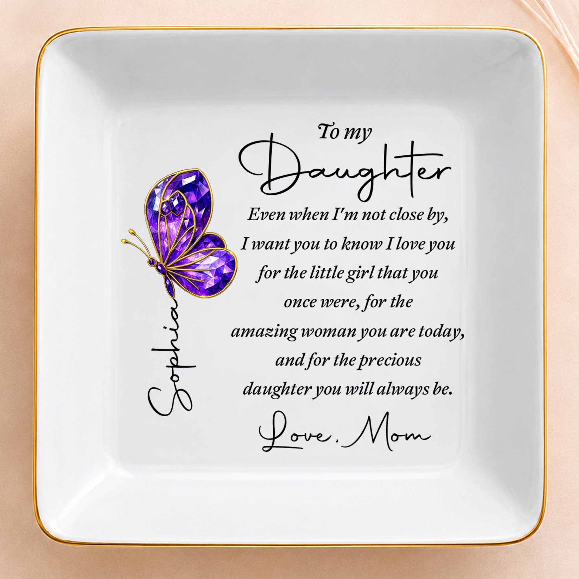 Personalized Ceramic Jewelry Dish Custom Message Gift for Daughter