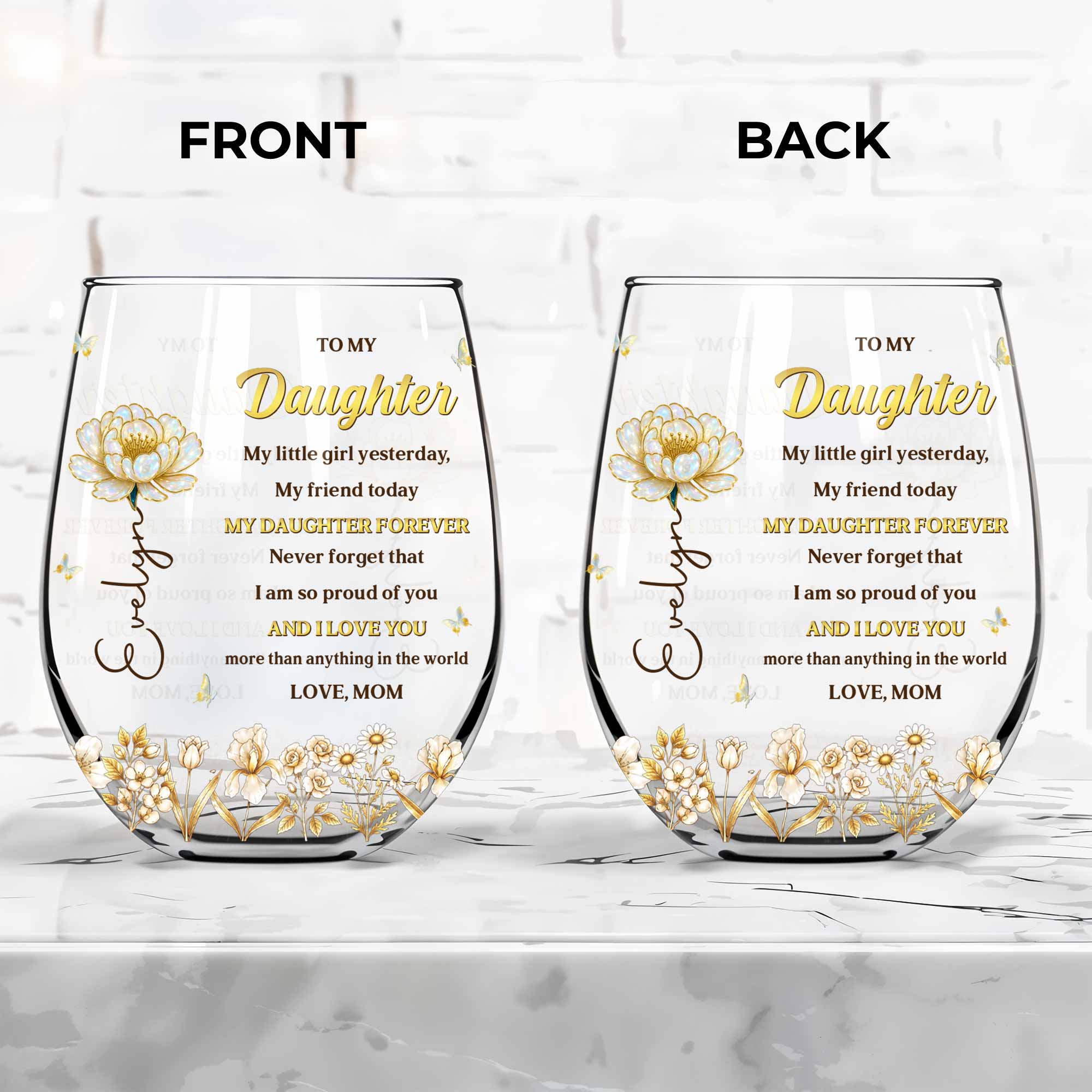 Personalized Stemless Wine Glass Custom Name For Daughter Gift
