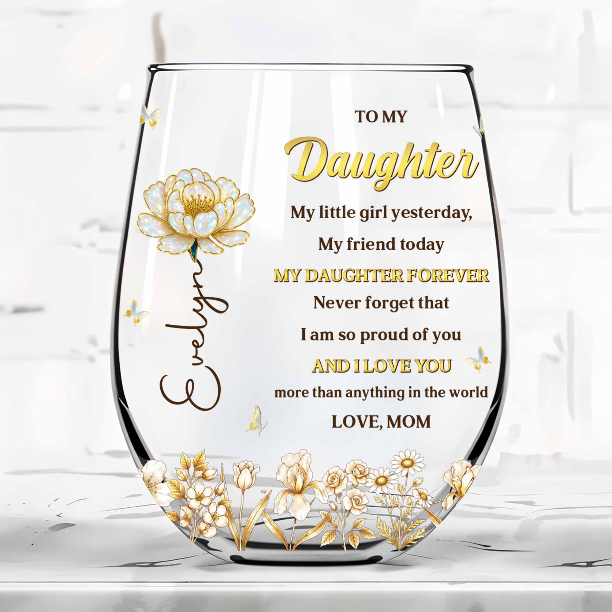 Personalized Stemless Wine Glass Custom Name For Daughter Gift