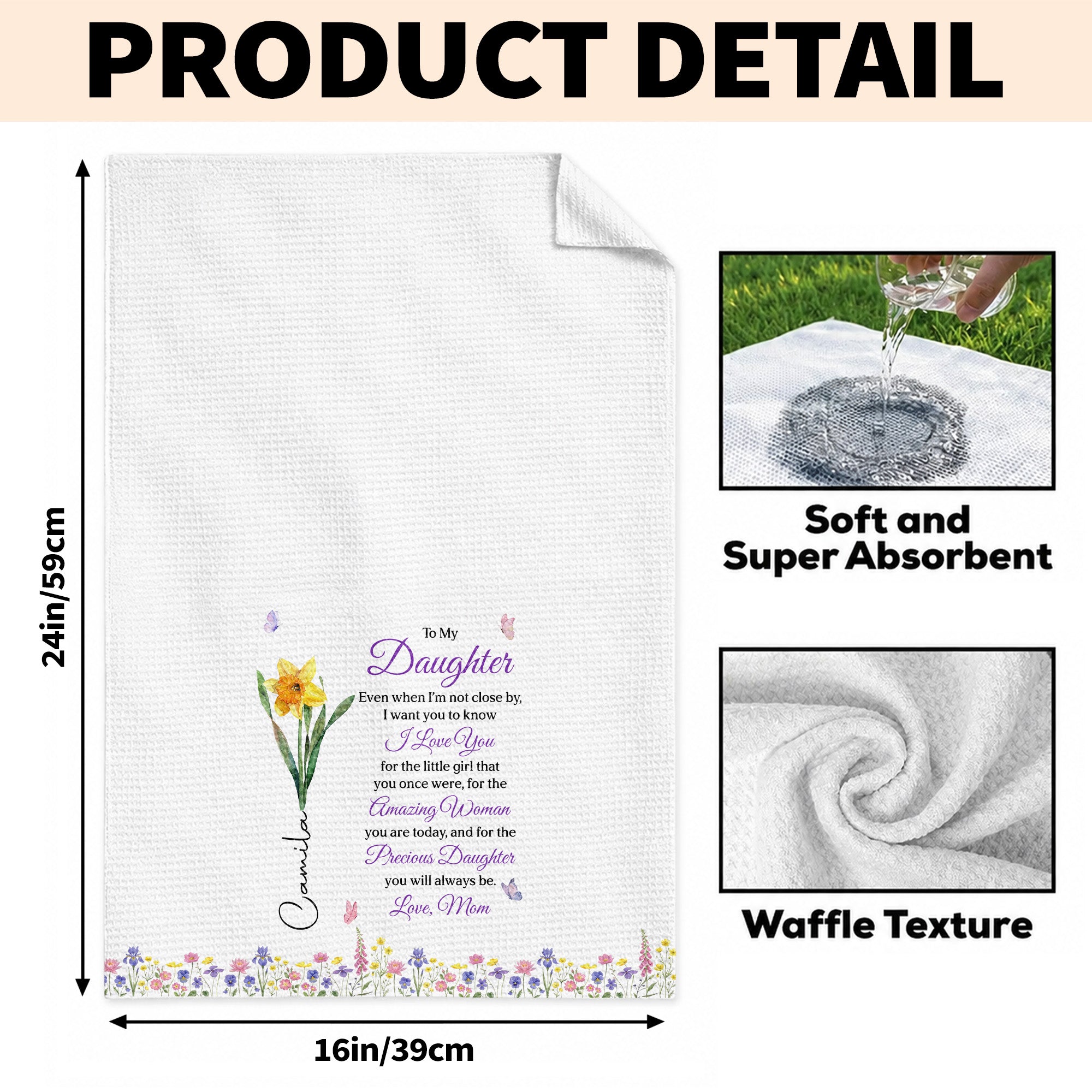 Personalized Kitchen Towel Custom Message for Daughter Gift