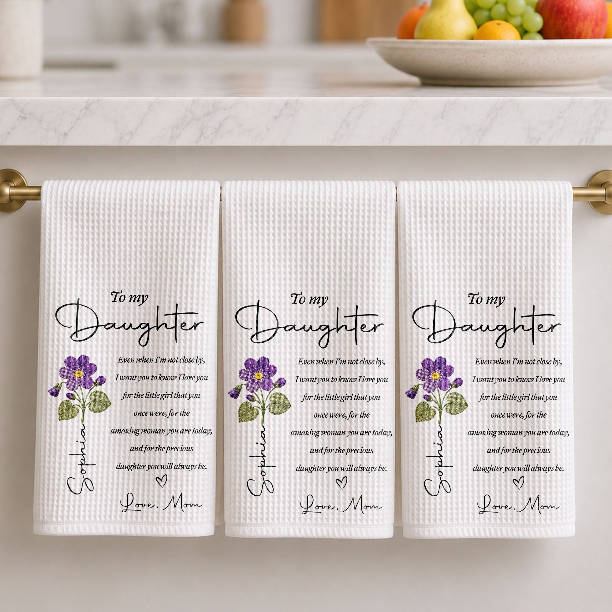 Personalized Kitchen Towel for Daughter with Flower Heart Design