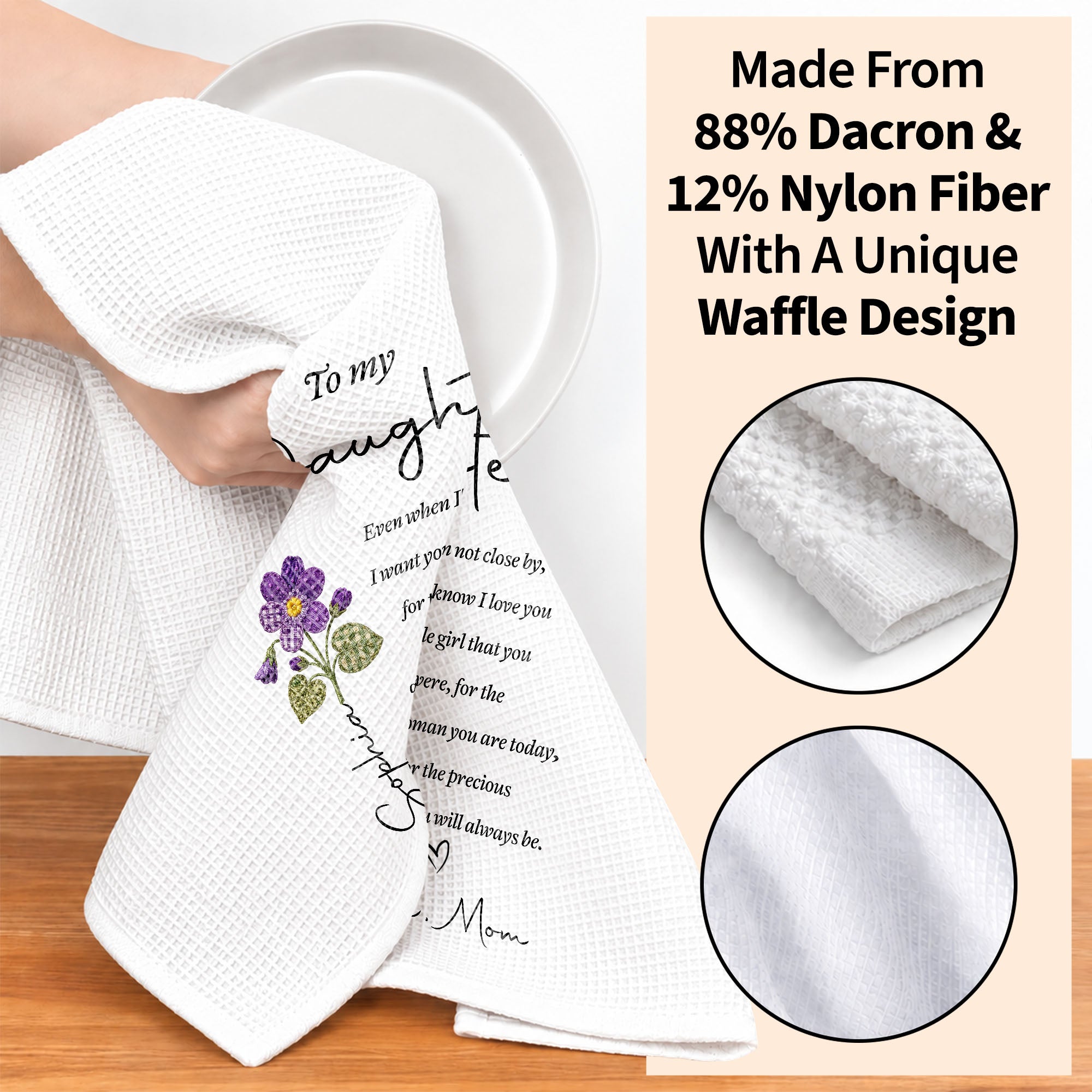 Personalized Kitchen Towel for Daughter with Flower Heart Design