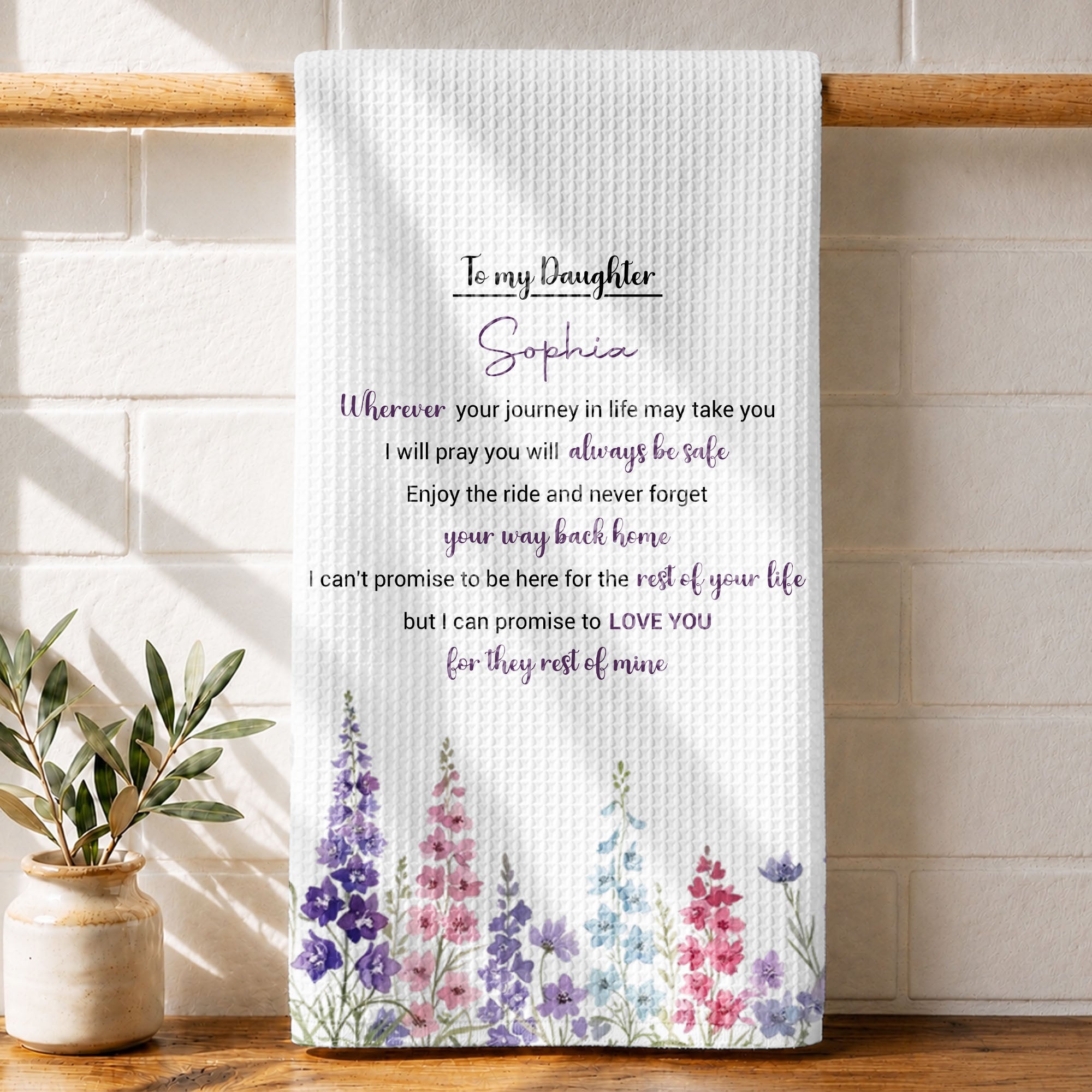 Personalized Kitchen Towel Gift for Daughter - Birth Flower Design