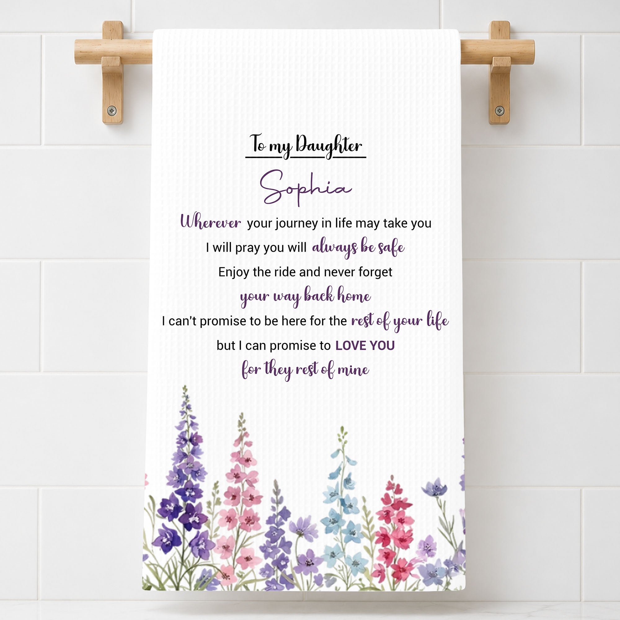 Personalized Kitchen Towel Gift for Daughter - Birth Flower Design